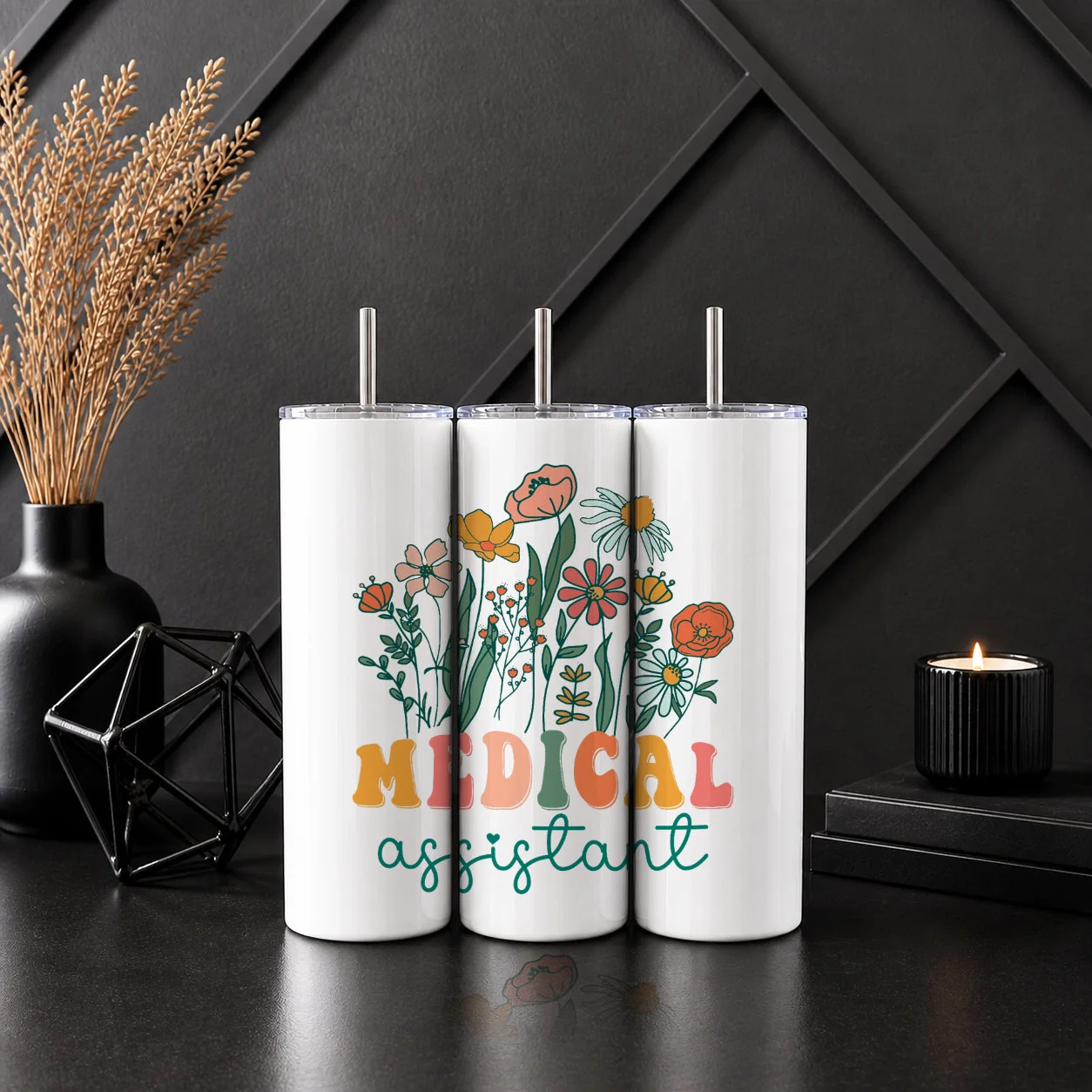 Crafted Groovy Medical Assistant Wildflower Tumbler – Retro Floral Healthcare Drinkware Original