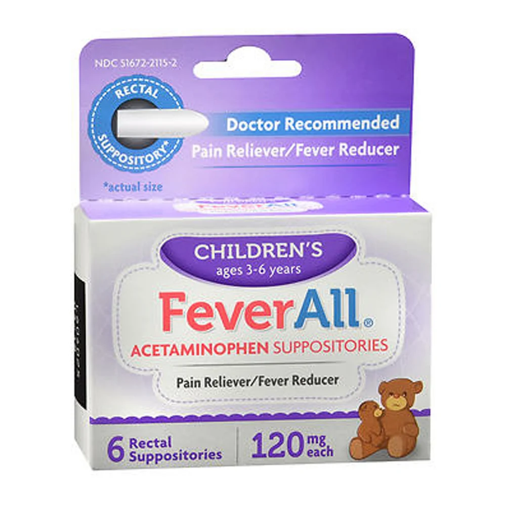 Sustainable FeverAll Childrens Pain Reliever and Fever Reducer Acetaminophen Rectal Suppositories 6Ea Traditional