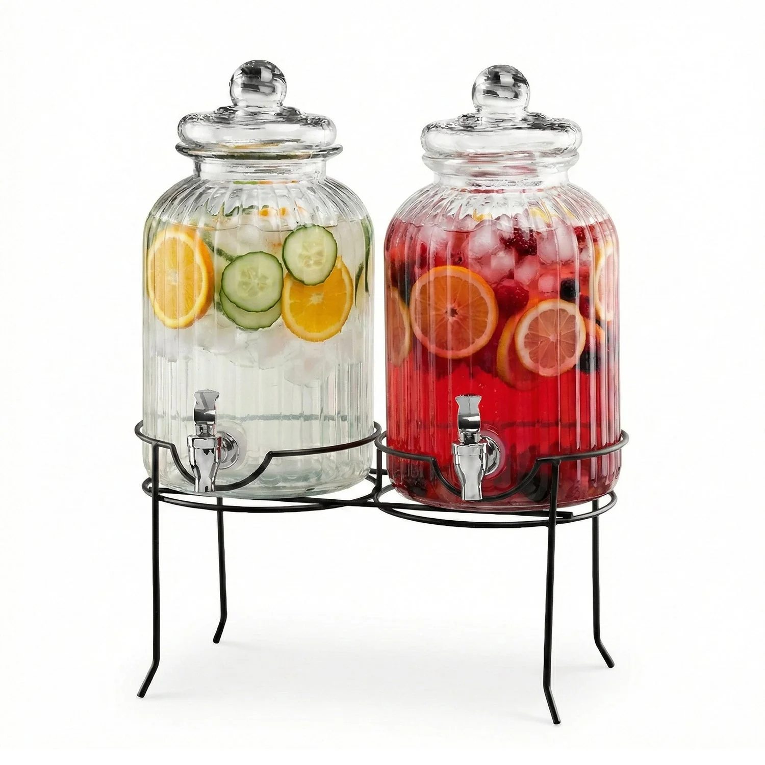 Clean Jay Companies Canyon Beverage Dispenser Set Of 2 With Black Metal Stand 1.3 Gal Each High-End
