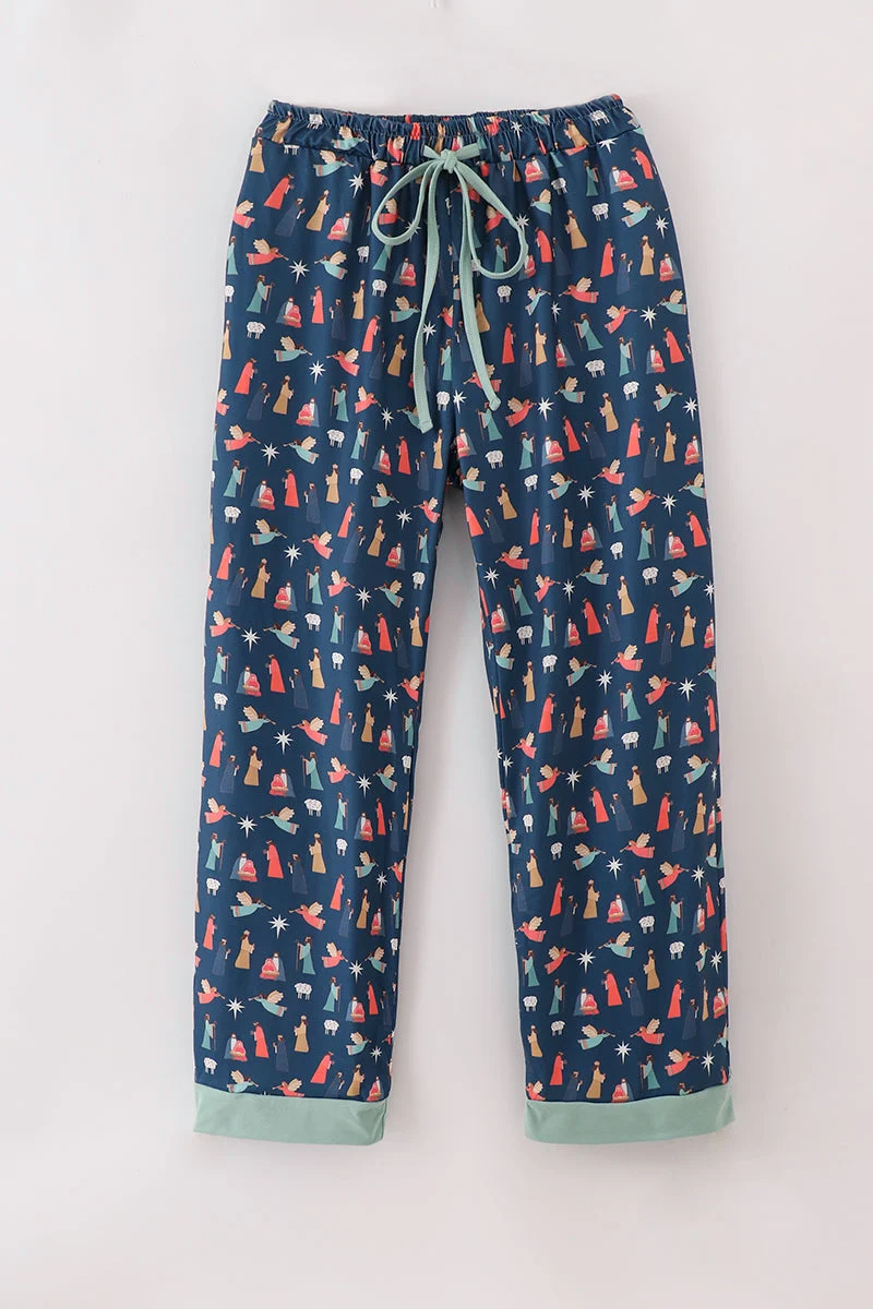 User-Friendly Navy nativity print dad pajamas pants Durable