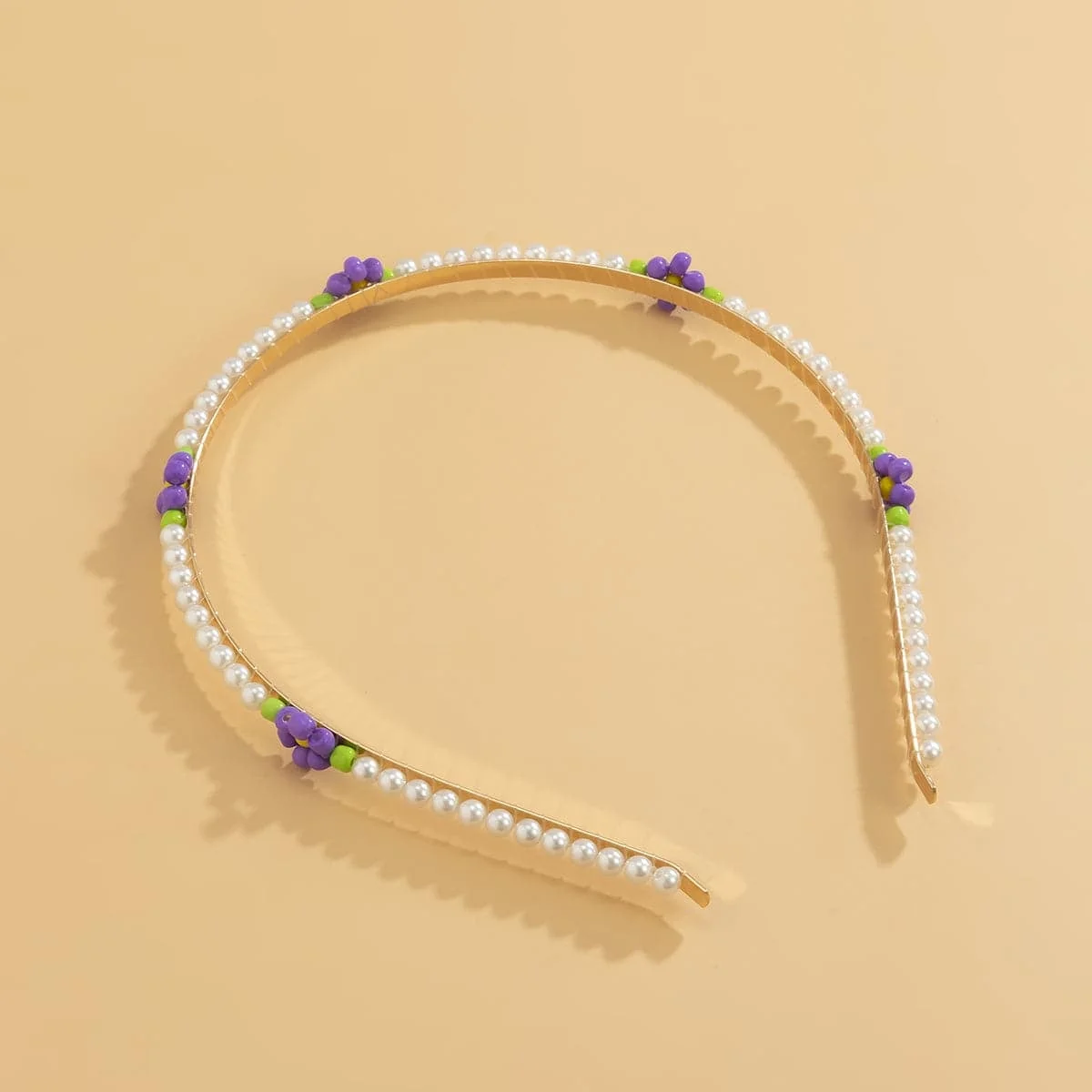 Elite Purple Howlite Pearl Floral Station Headband Smooth