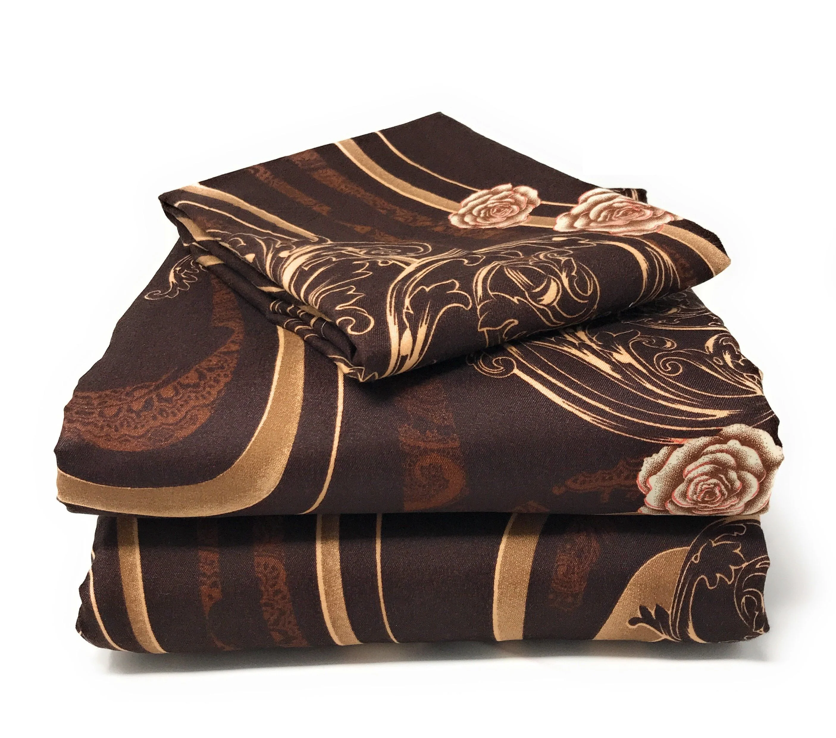 Elite Tache Melted Gold Brown Floral Bed Sheet Set 2815FITFLT Secure
