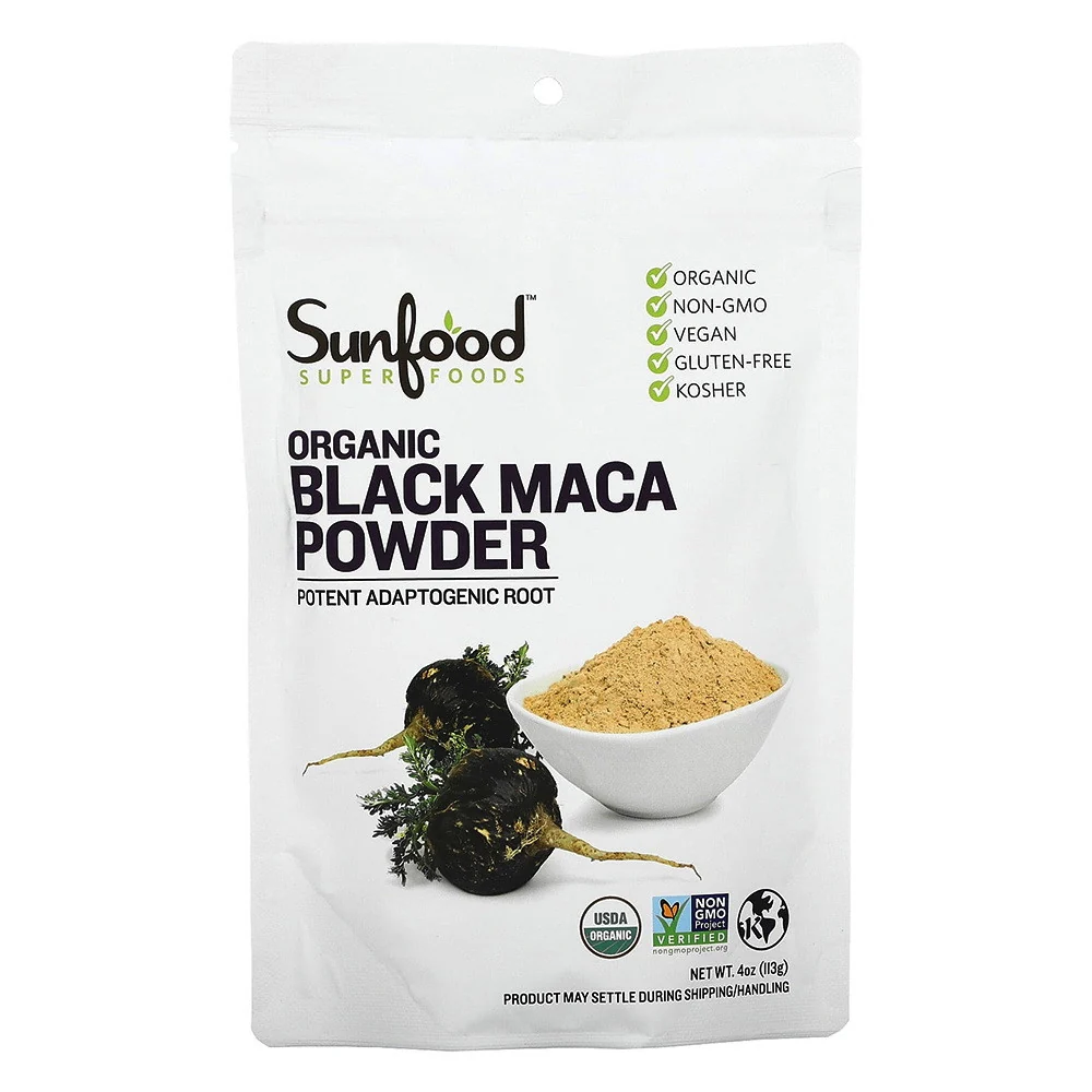 Authentic Sunfood Superfoods Black Maca Root Organic Superfood Powder with Vitamins and Calcium 4 Oz Premium