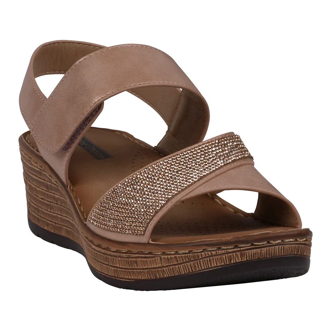 User-Friendly Women's Lux Blush Embellished Velcro Wedge Sandals Trendy