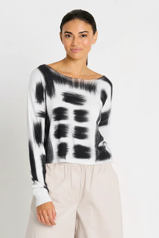 Original Pima Cotton Paintbrush Sweater - White Black Powerful