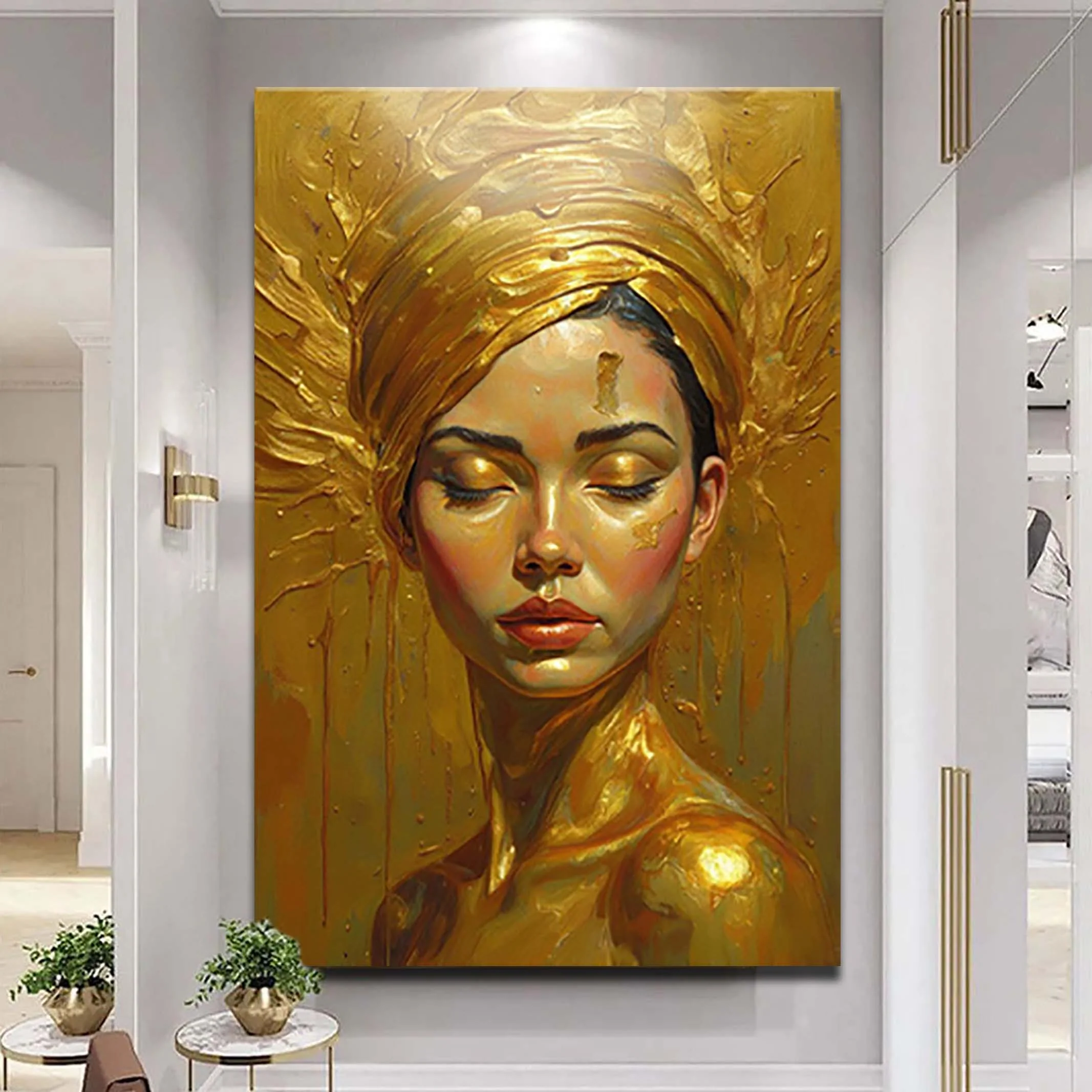 Sustainable Woman's Golden Serenity Wall Art Quality