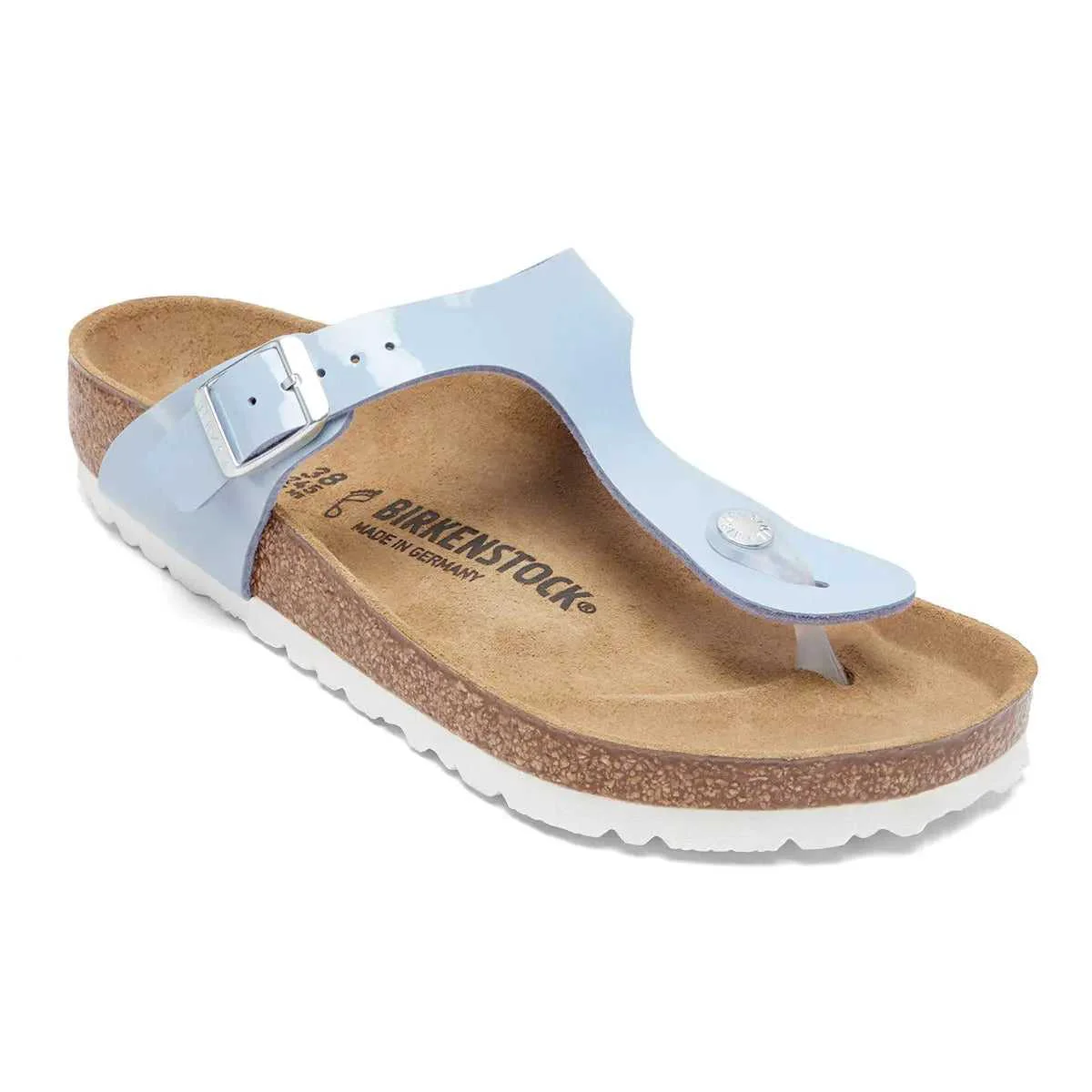 Artisan Birkenstock Gizeh Birko-Flor Patent Dove Blue Sandals Outstanding