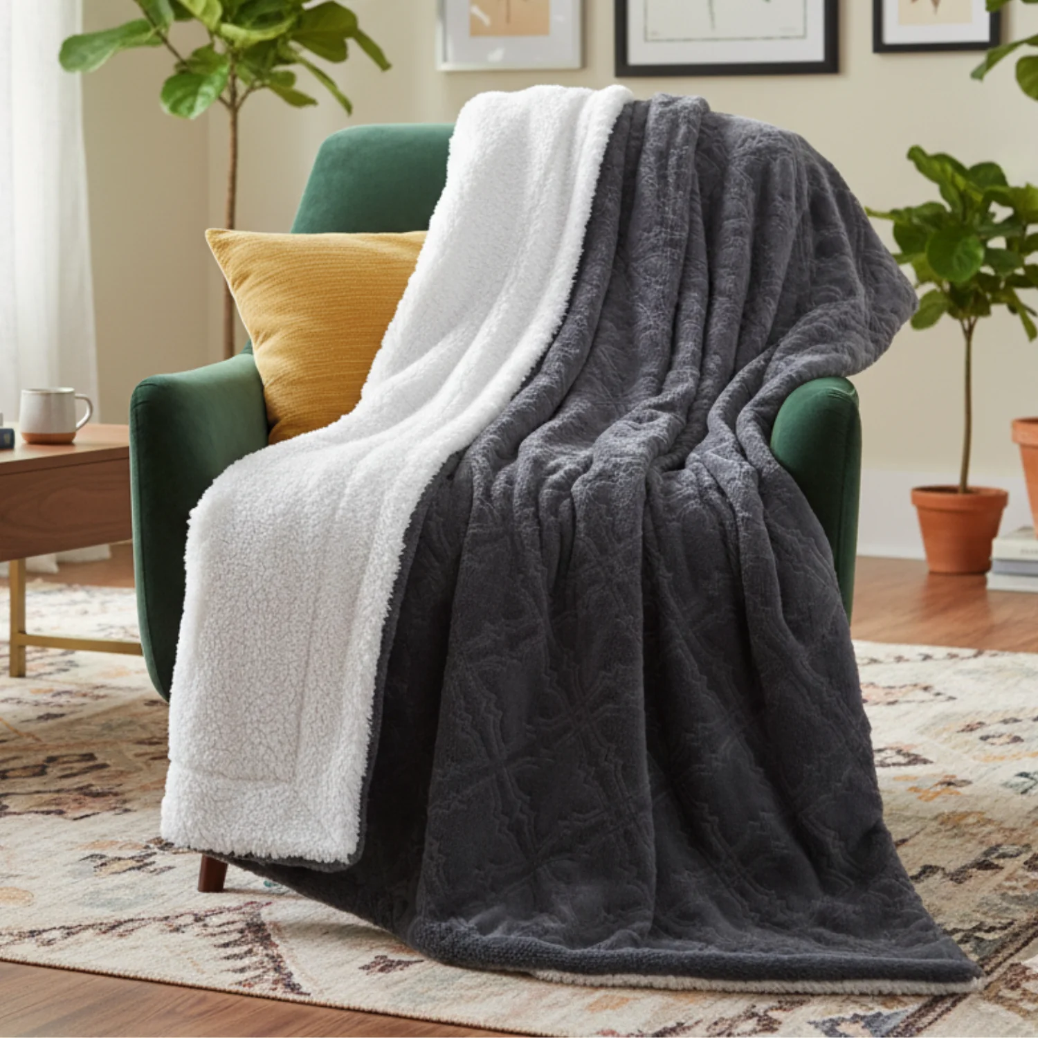Powerful Tache Faux Fur Steel Navy Blue Diamond Trellis Pattern Throw Blanket 3390 Traditional