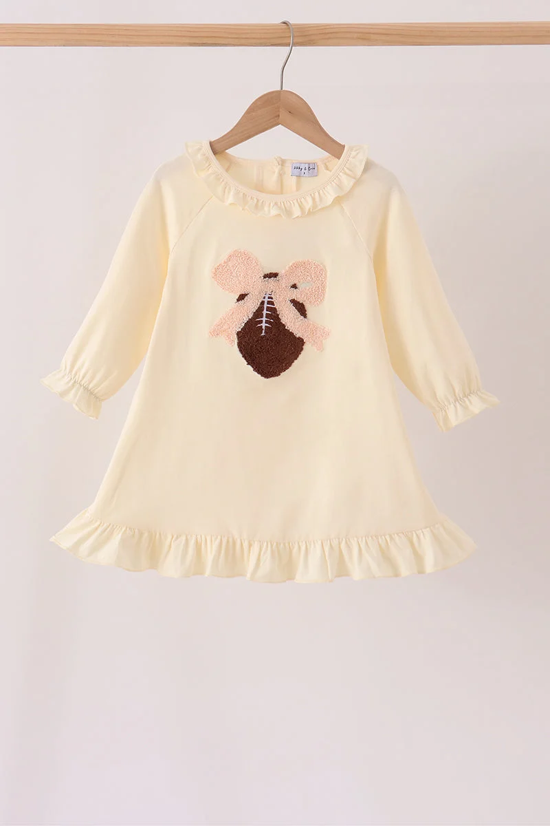Certified Cream Football French Knot Ruffle Dress Sophisticated