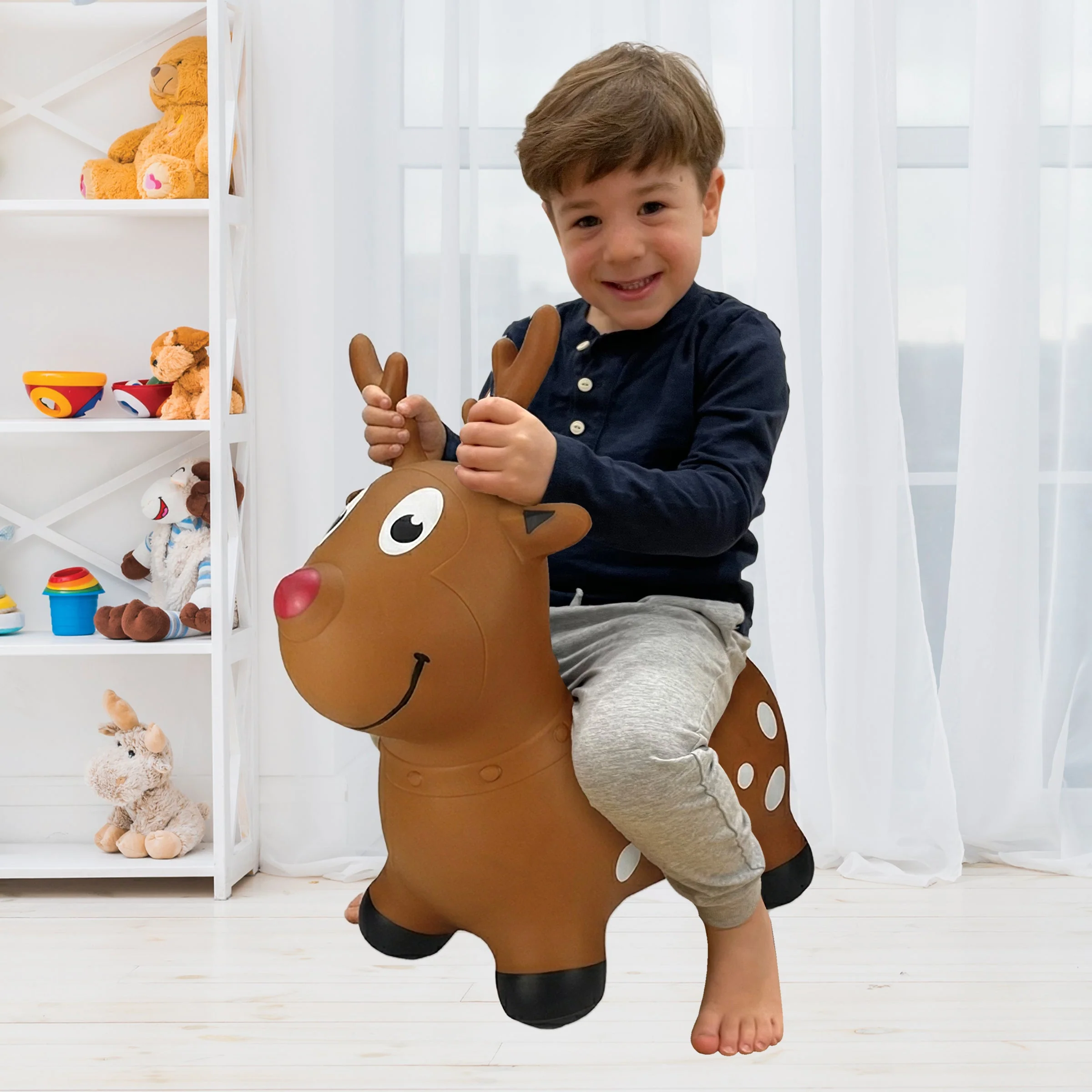 Casual BounceZiez Inflatable Bouncy Ride-On Hopper with Pump - Reindeer Organic