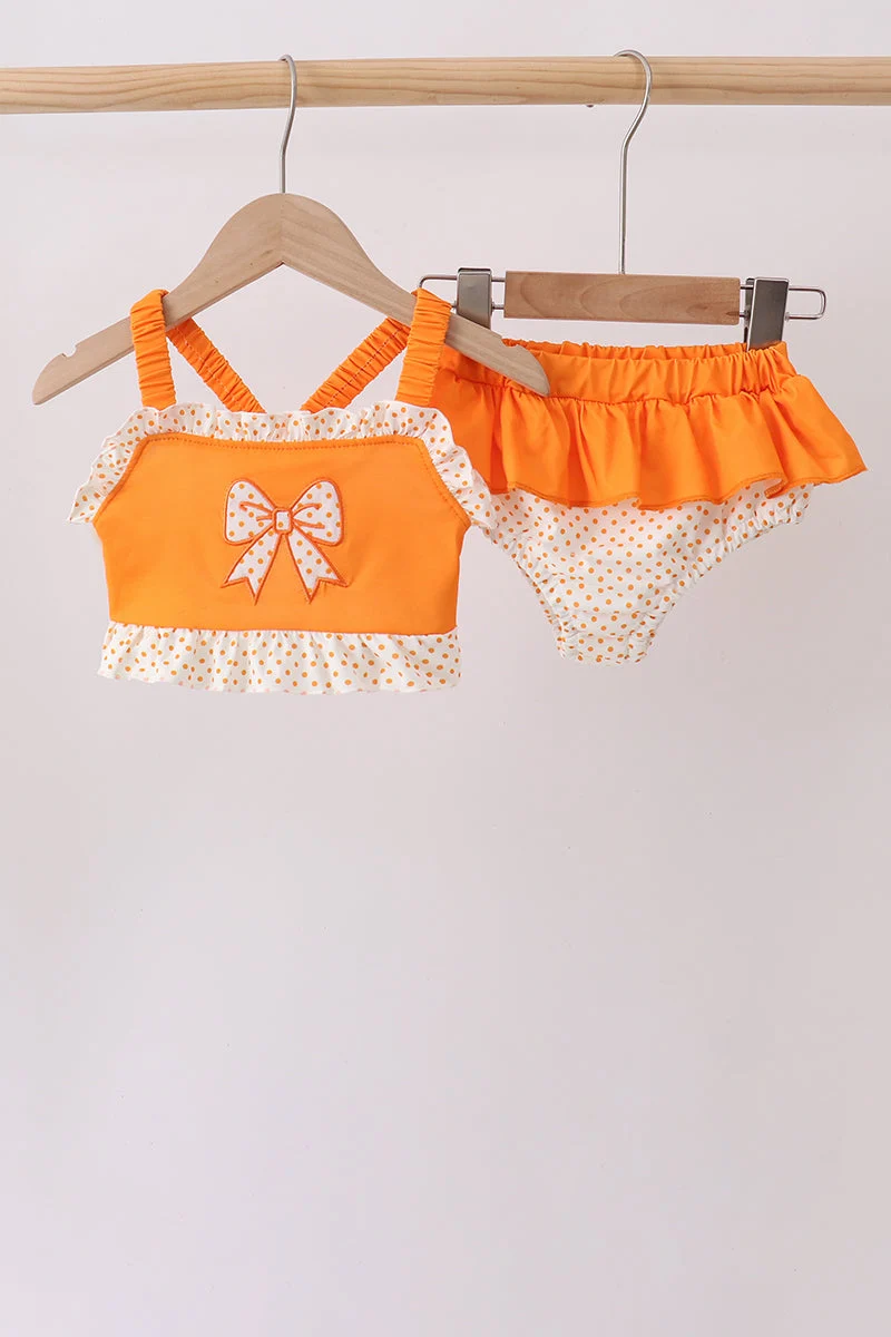Recyclable Orange Bow Ruffle 2PC Swimsuit Modern