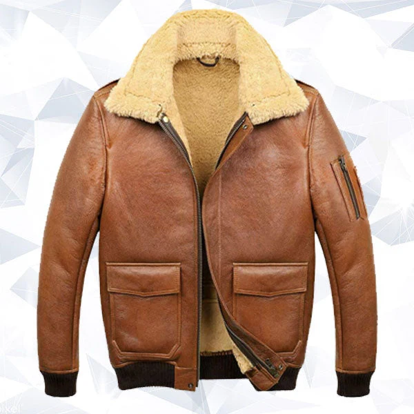 Breathable Men s Aviator Camel Brown A2 Fur Shearling Leather Bomber Jacket Excellent