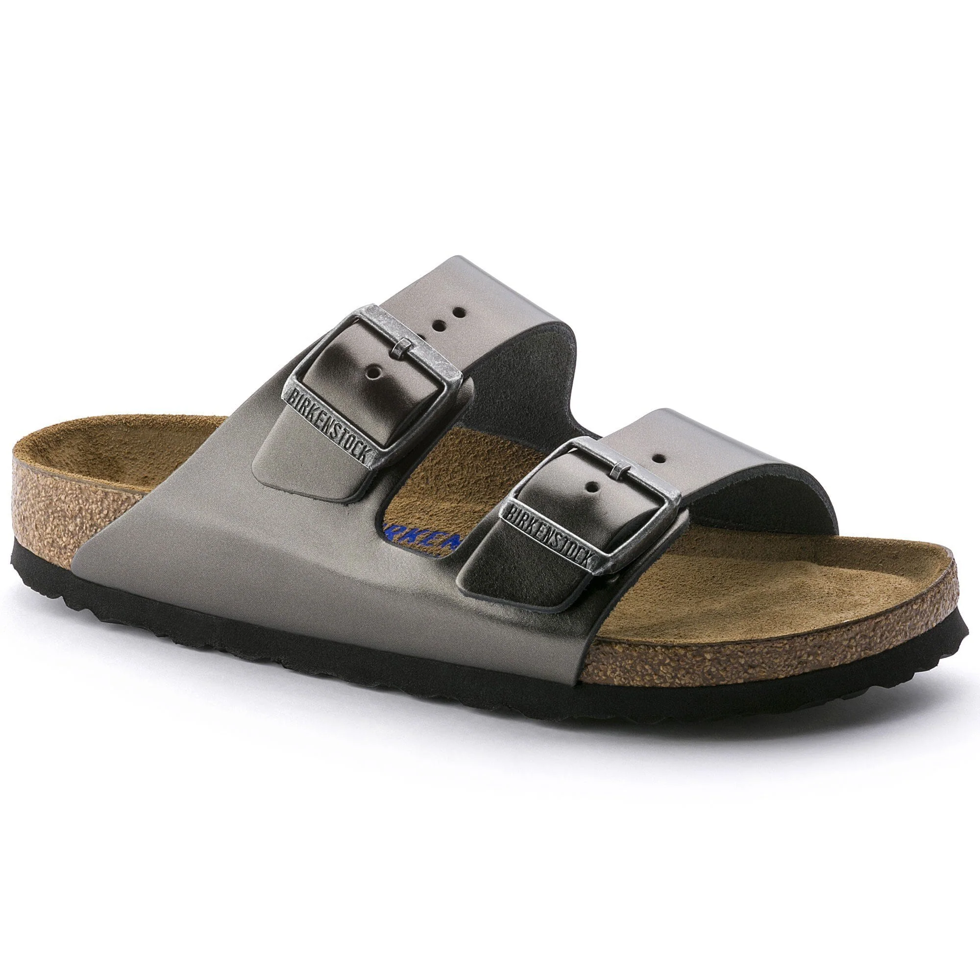 Premium Material Birkenstock Arizona Soft Footbed Leather Metallic Anthracite Sandals Advanced