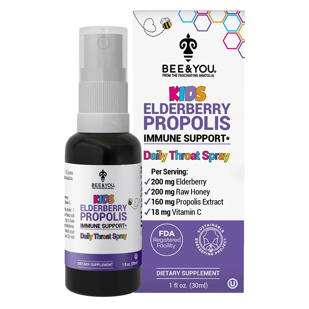 Versatile Bee and You Elderberry Propolis for Kids Daily Throat Spray for Immune Support 1Oz 30ml Official