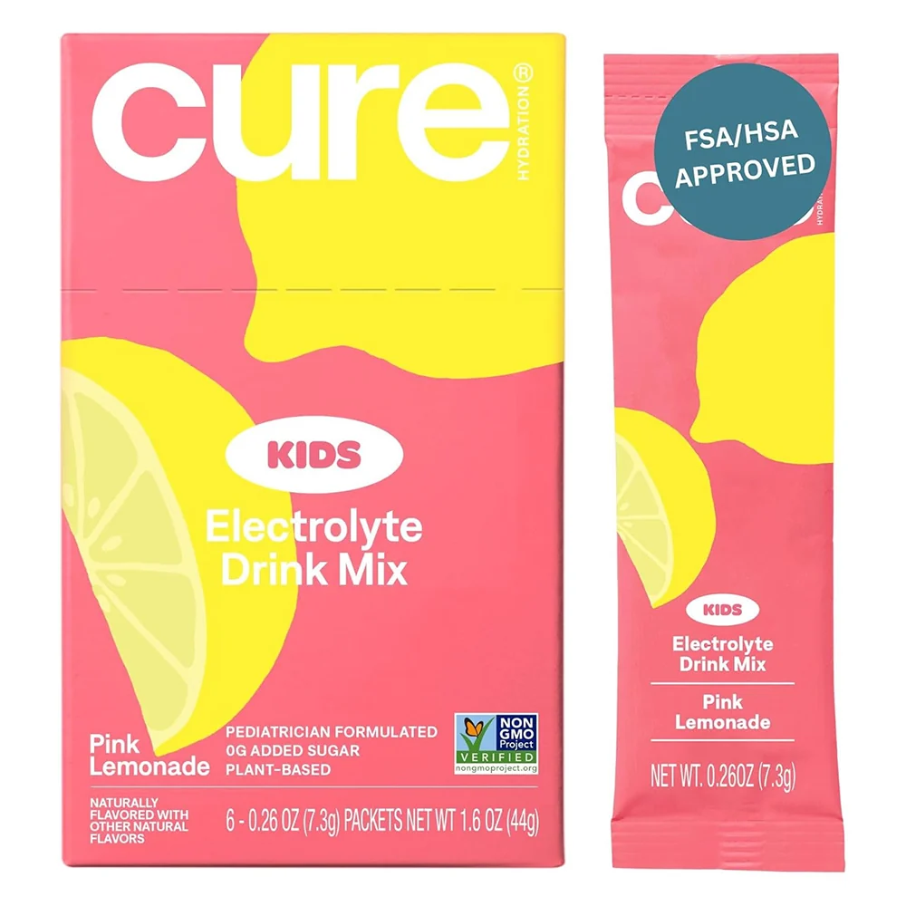 Reusable Cure Hydration Plant Based Electrolyte Vegan Drink Mix Powder Pink Lemonade Naturally Flavored 8Ea Stylish