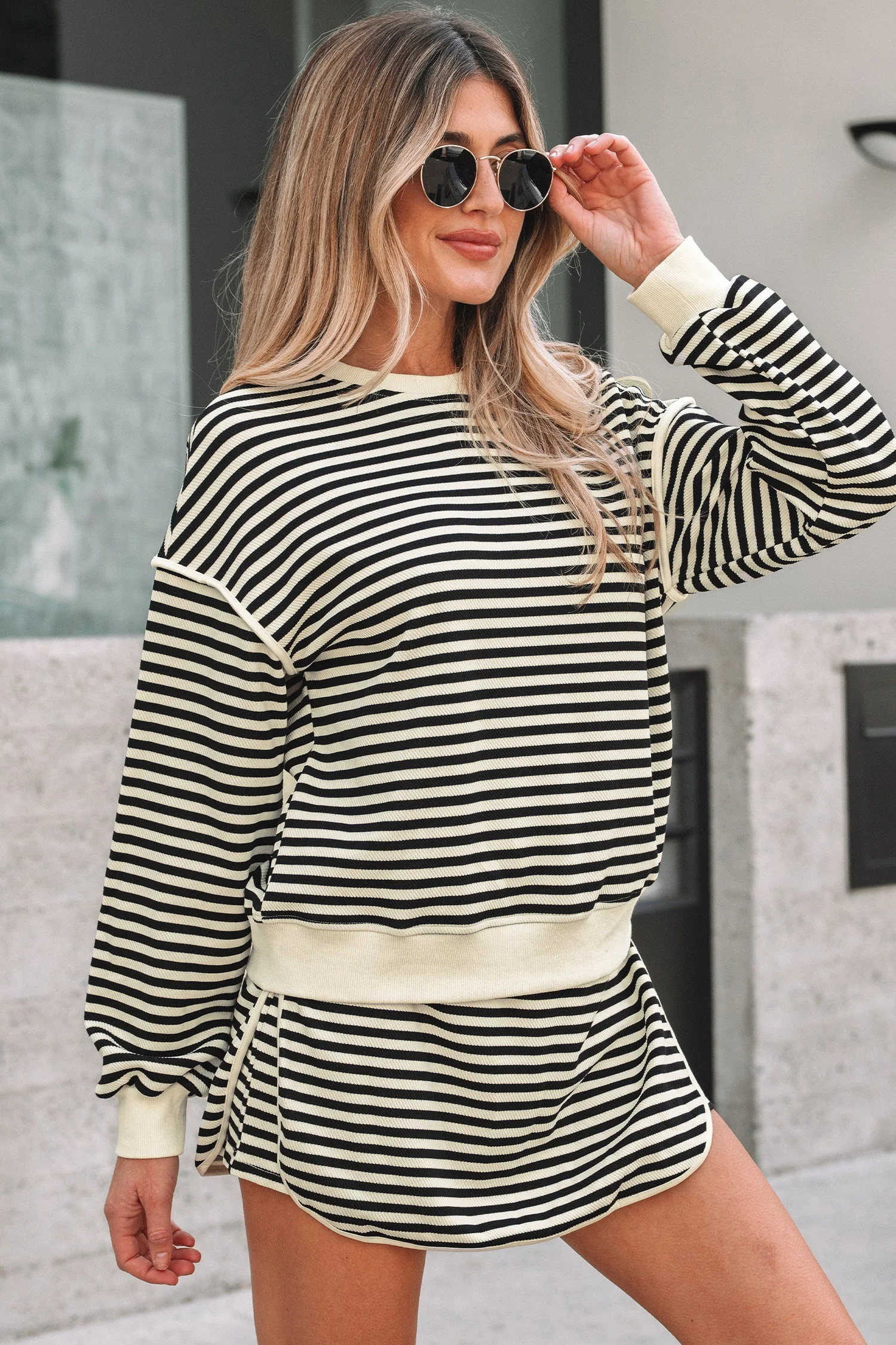 Advanced Threaded Pear Jessica Drop Shoulder Pullover Top Skirt Set Professional