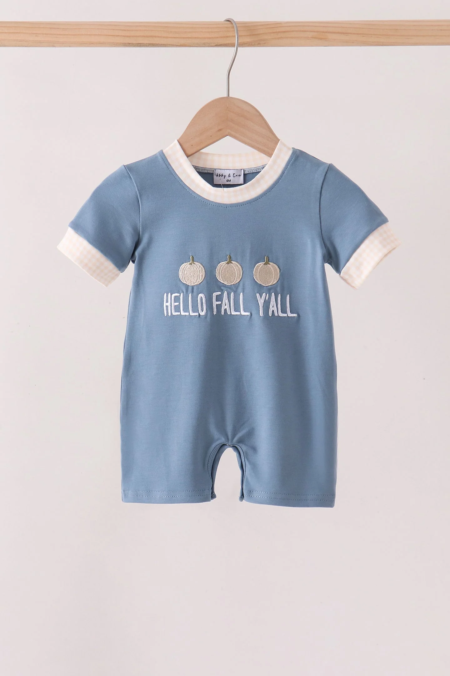 Original Blue Hallo Fall Y'ALL Pumpkin Romper Expertly Made