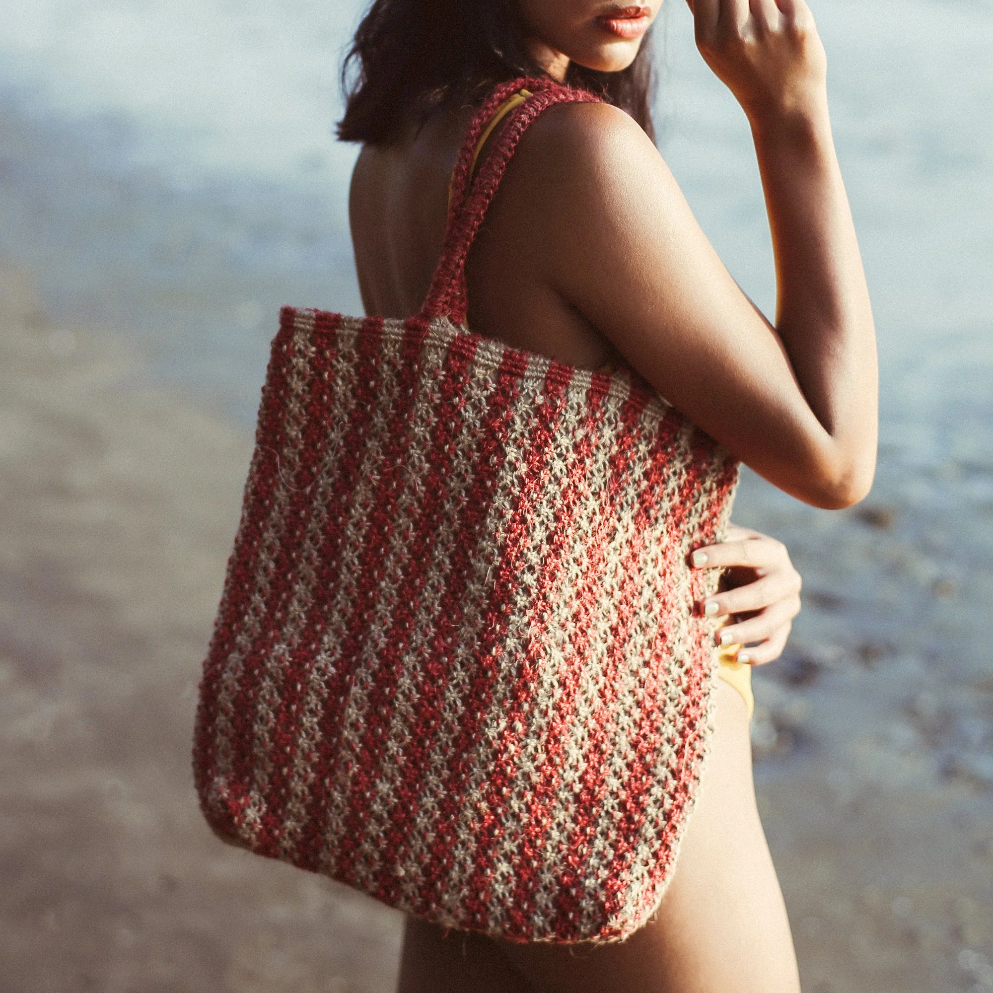 Stylish Louisa Striped Straw Tote Bag Durable