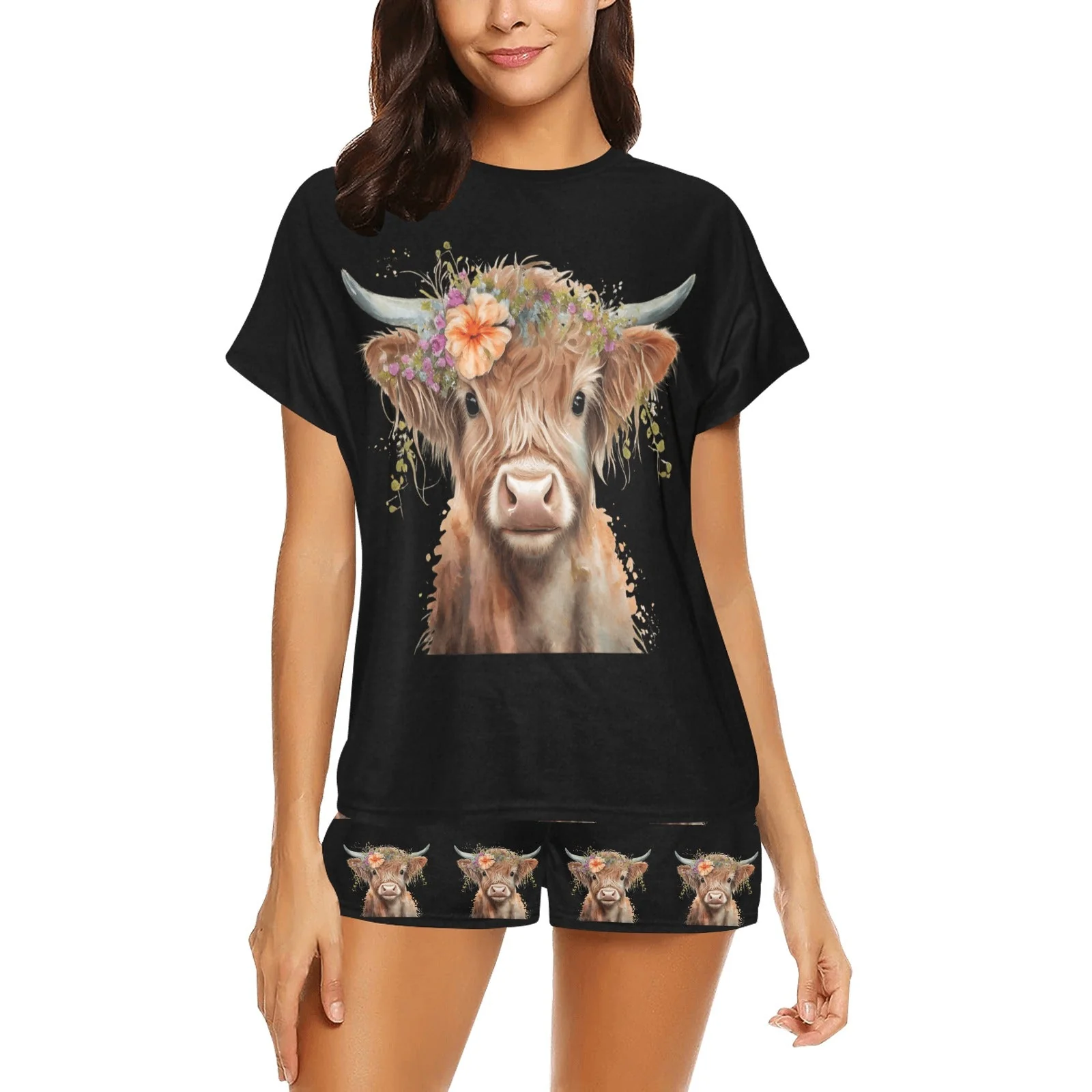 Dependable Highland Calf Women's Western Top and Short Pajama Set Innovative