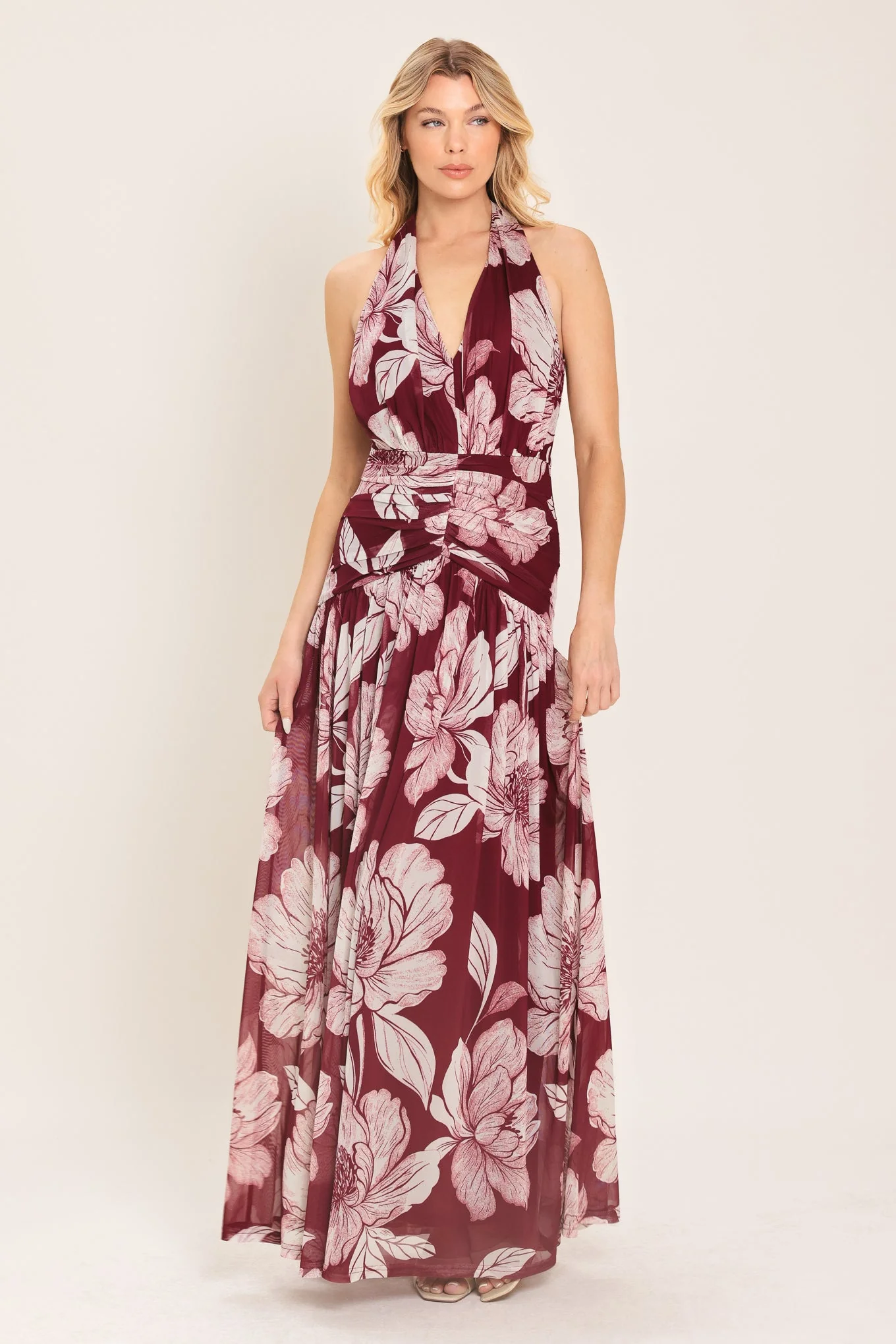 Clean Rosewood Romance Power Mesh Maxi Dress Functional