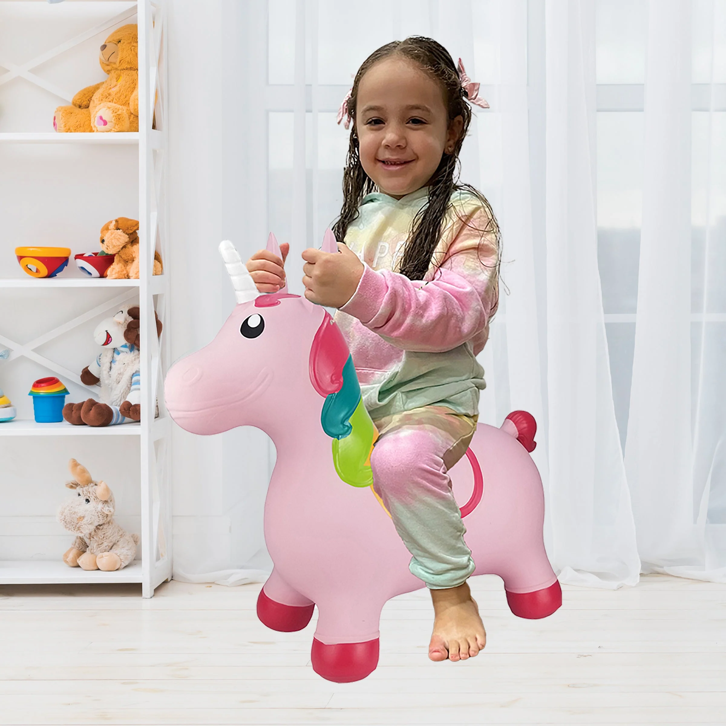 High-End BounceZiez Inflatable Bouncy Ride-On Hopper with Pump - Pink Unicorn Reliable