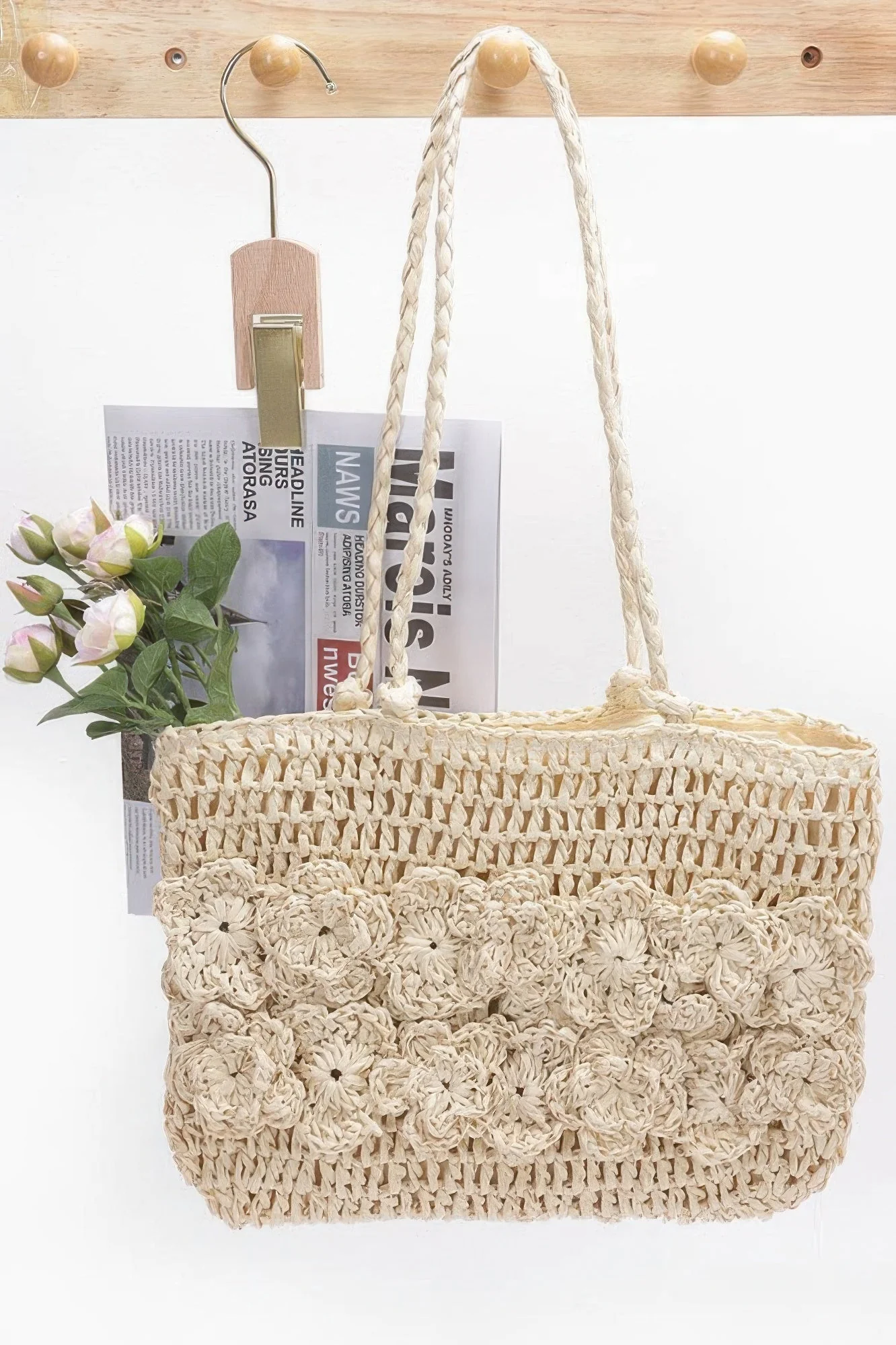 Smooth Faux Straw Multi Flower Tote Bag Proven