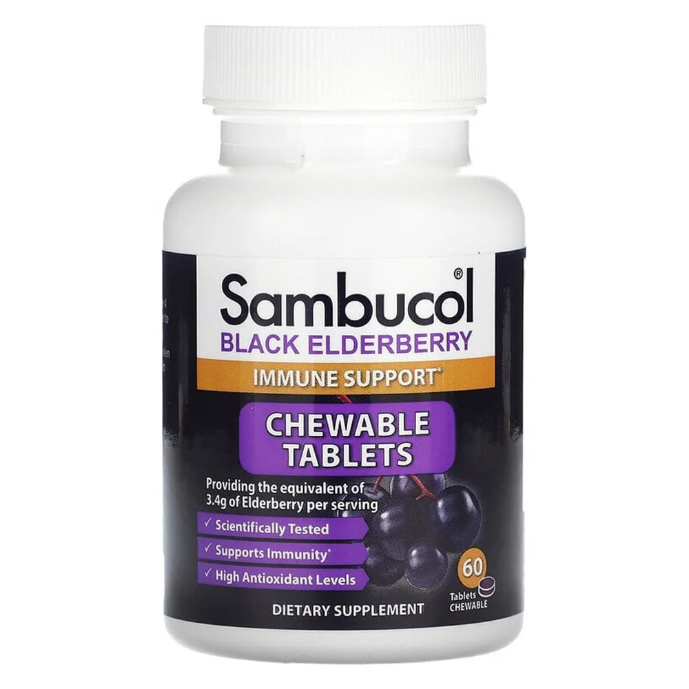 Authentic Sambucol Black Elderberry Immune Support Chewable Tablets 60 Ea Modern