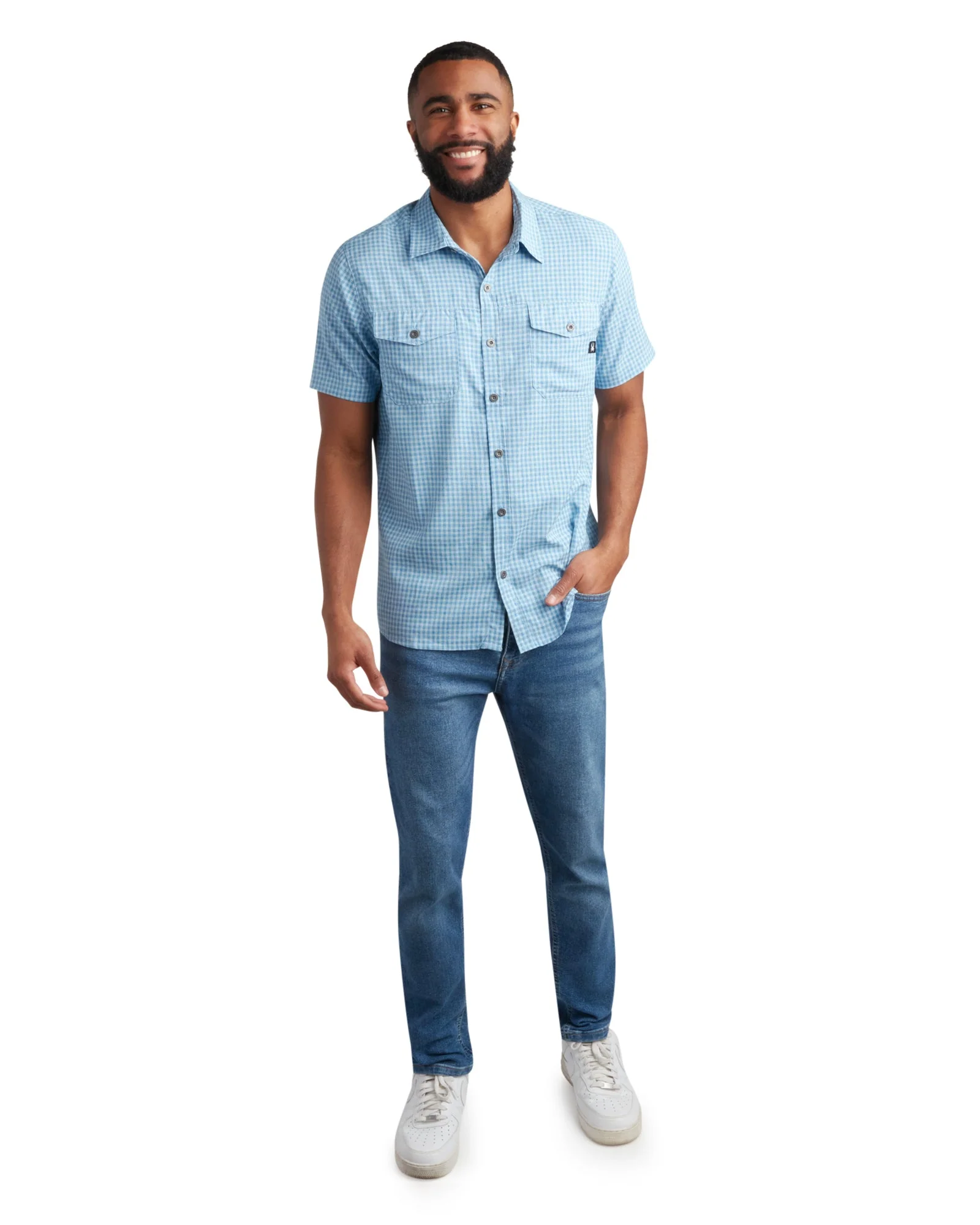 Stylish Men's Short Sleeve Mini Check - Cobalt High-Grade
