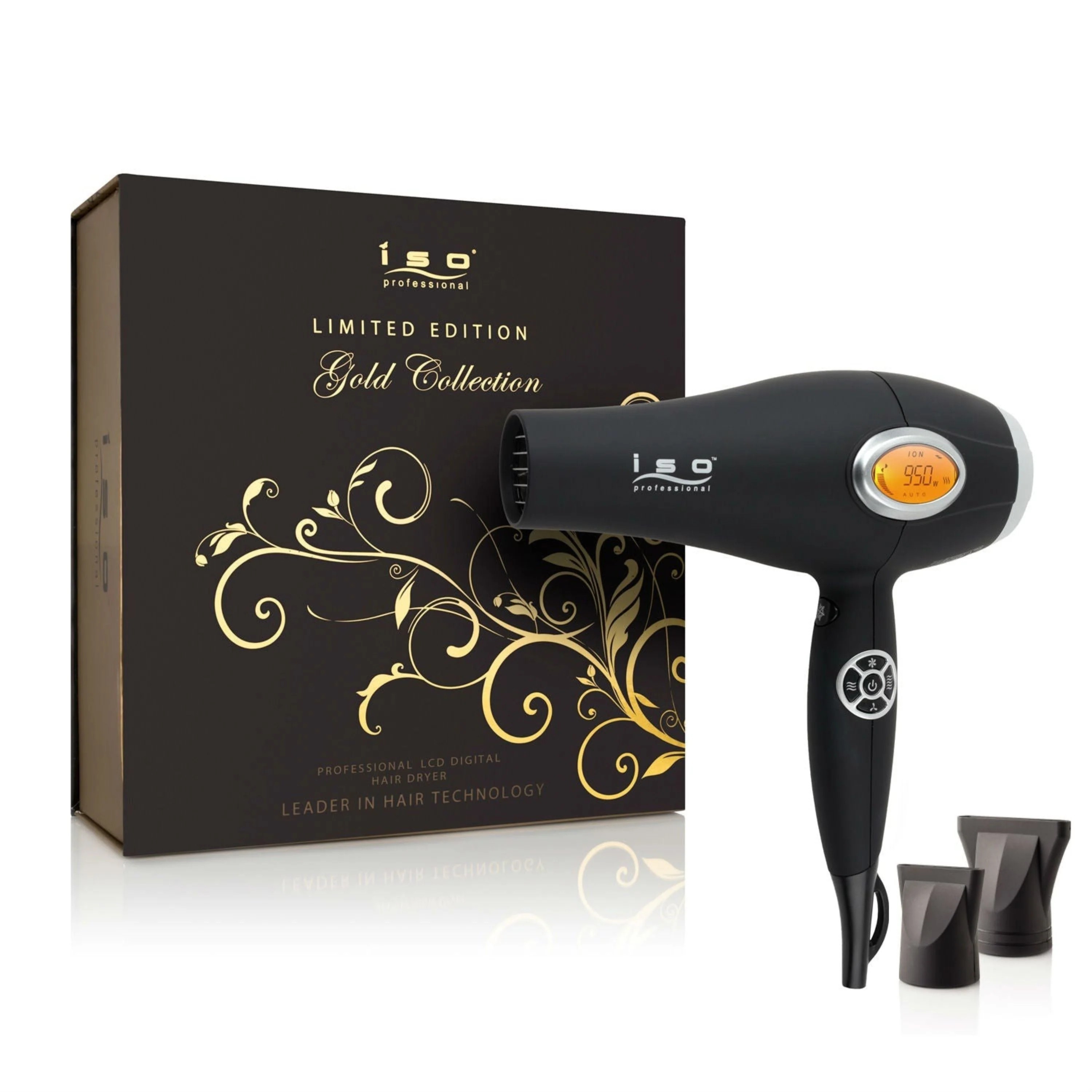Unique Digital 1875W Pro Ionic Hair Dryer w LCD Digital Display - Gold Collection Healthy