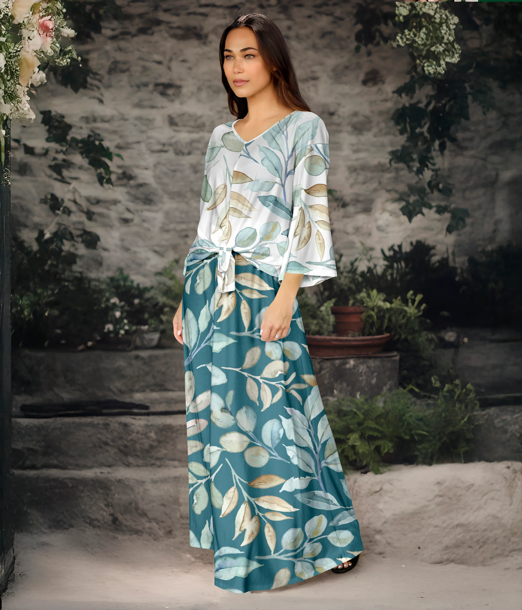 Dependable 2 Piece Set - Front Tie Top and Maxi Skirt by Bon Apple Tea Specialty