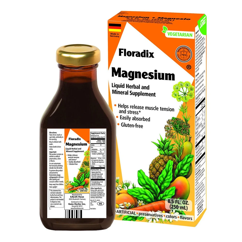 Unique Floradix Magnesium Vegetarian Liquid Supplement for Stress and Muscle Support 8.5 Oz High-End