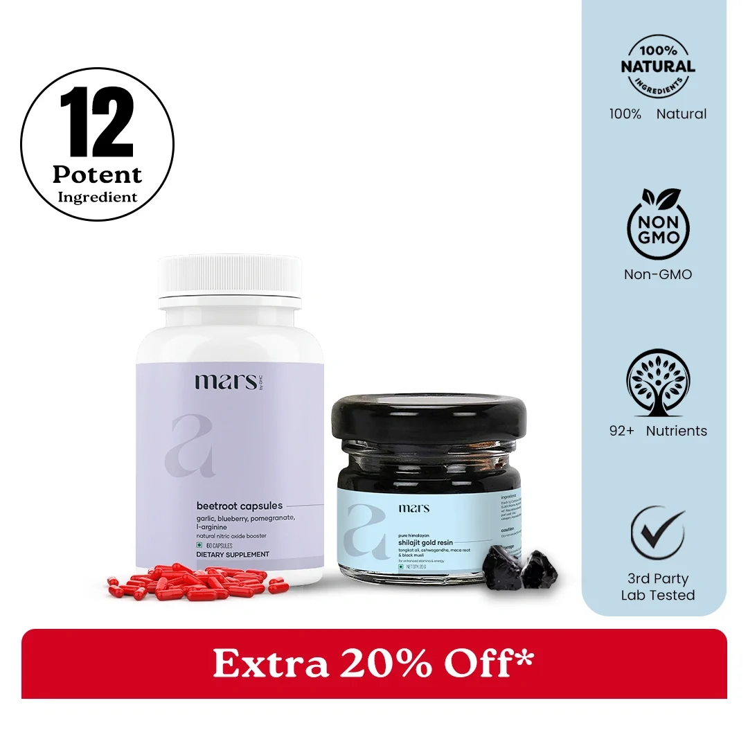 Advanced Mars Nitric Gold Combo Mars Beetroot Nitric Oxide Booster Mars Pure Himalayan Shilajit Gold Resin Reusable