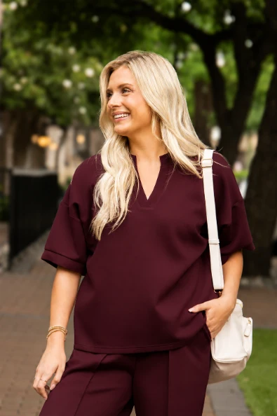 World-Class Butter Soft V-Neck Top Maroon Fine