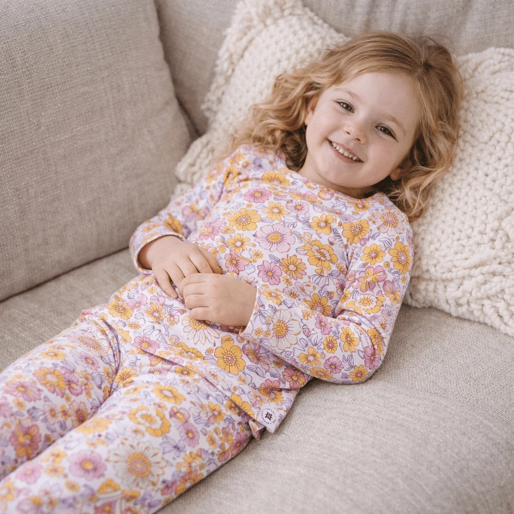 Trusted Retro Vintage Flowers Big Kid Pajama Set Superior