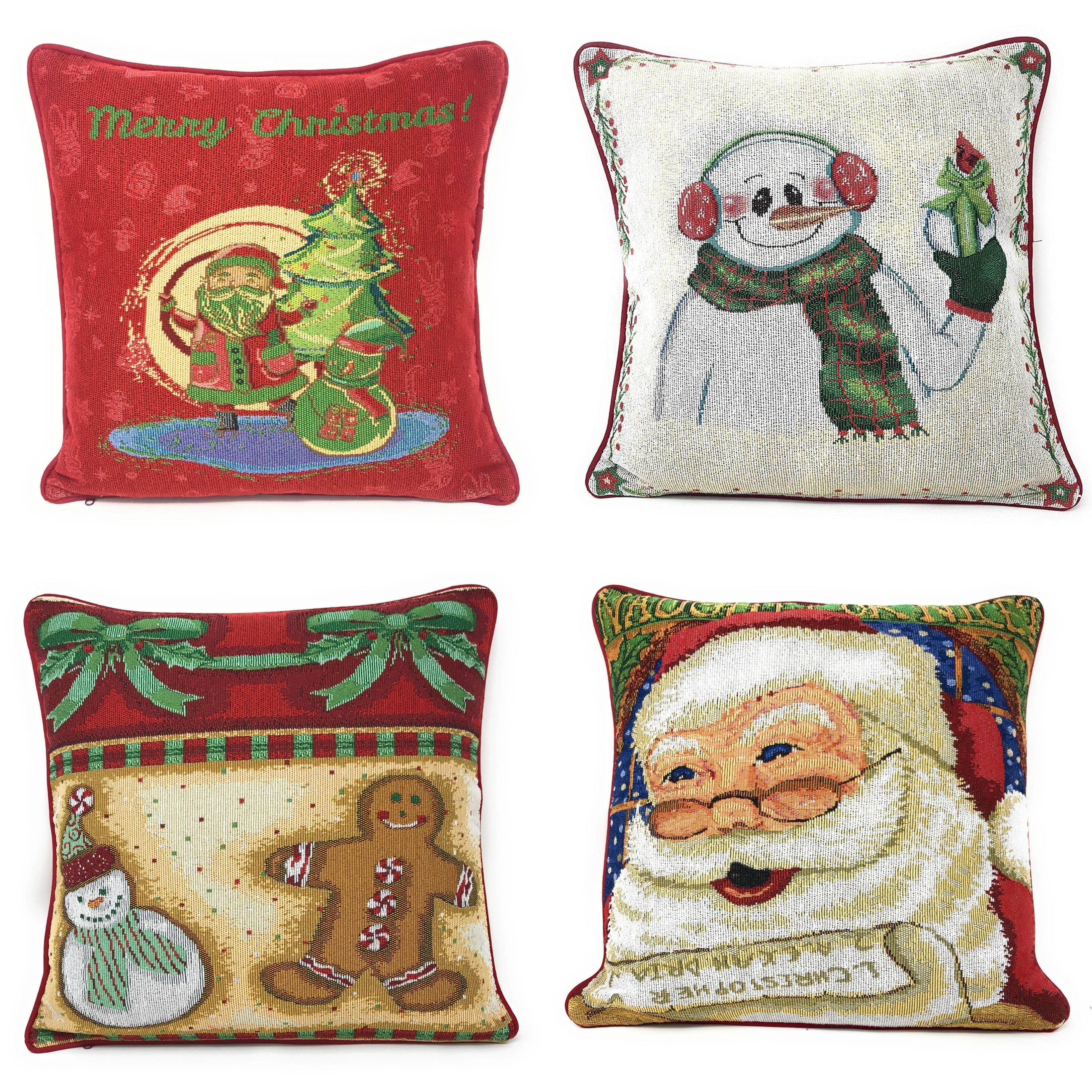 Responsible DaDa Bedding Set of 4 Pieces - al Santa Snowman Gingerbread Christmas Holiday Tapestry Throw Pillow Covers Bundle Pack - 16 x 16 Fast