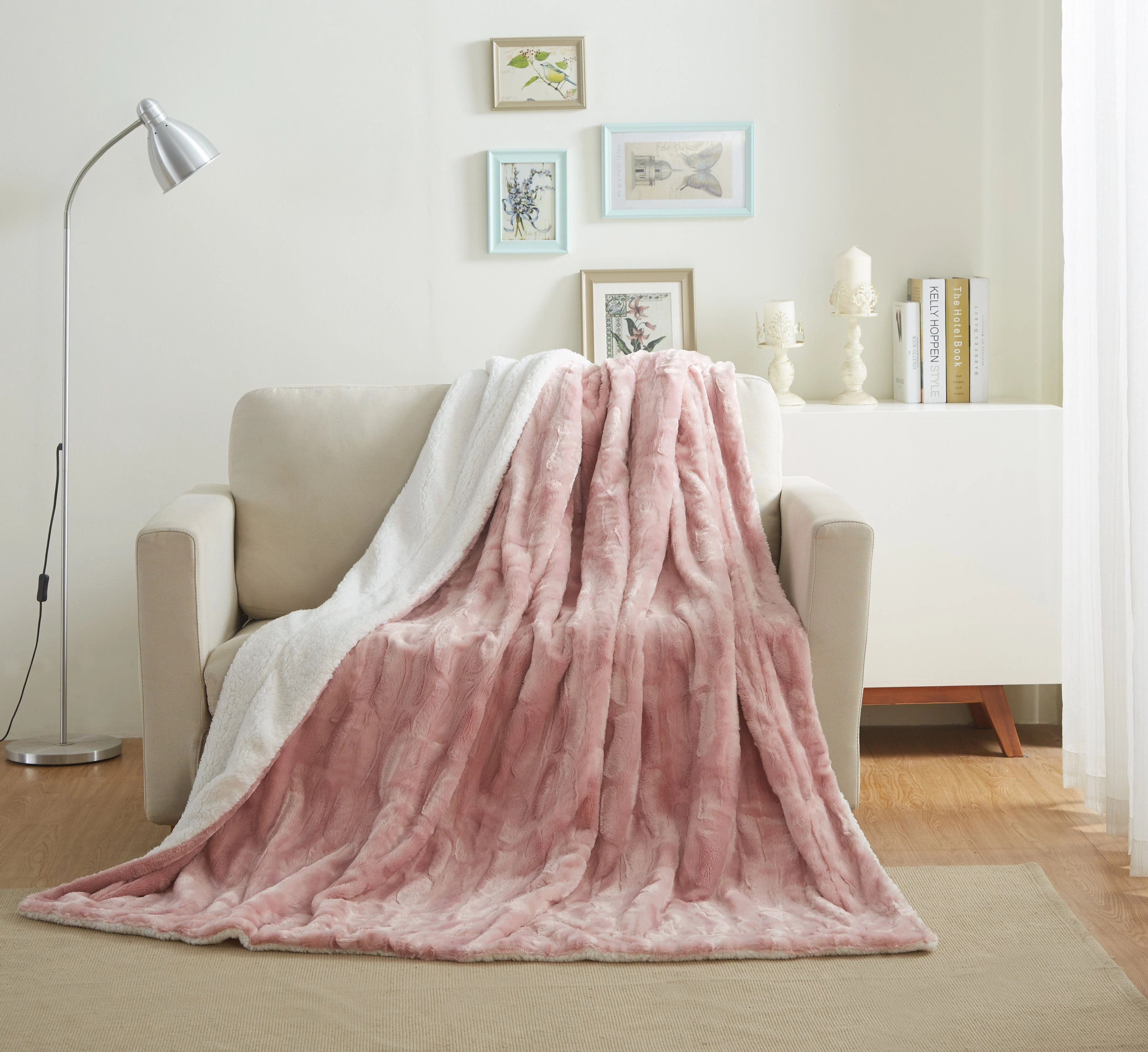 Genuine Tache Faux Fur Dusty Rose Gold Pink Throw Blanket 7 Quality