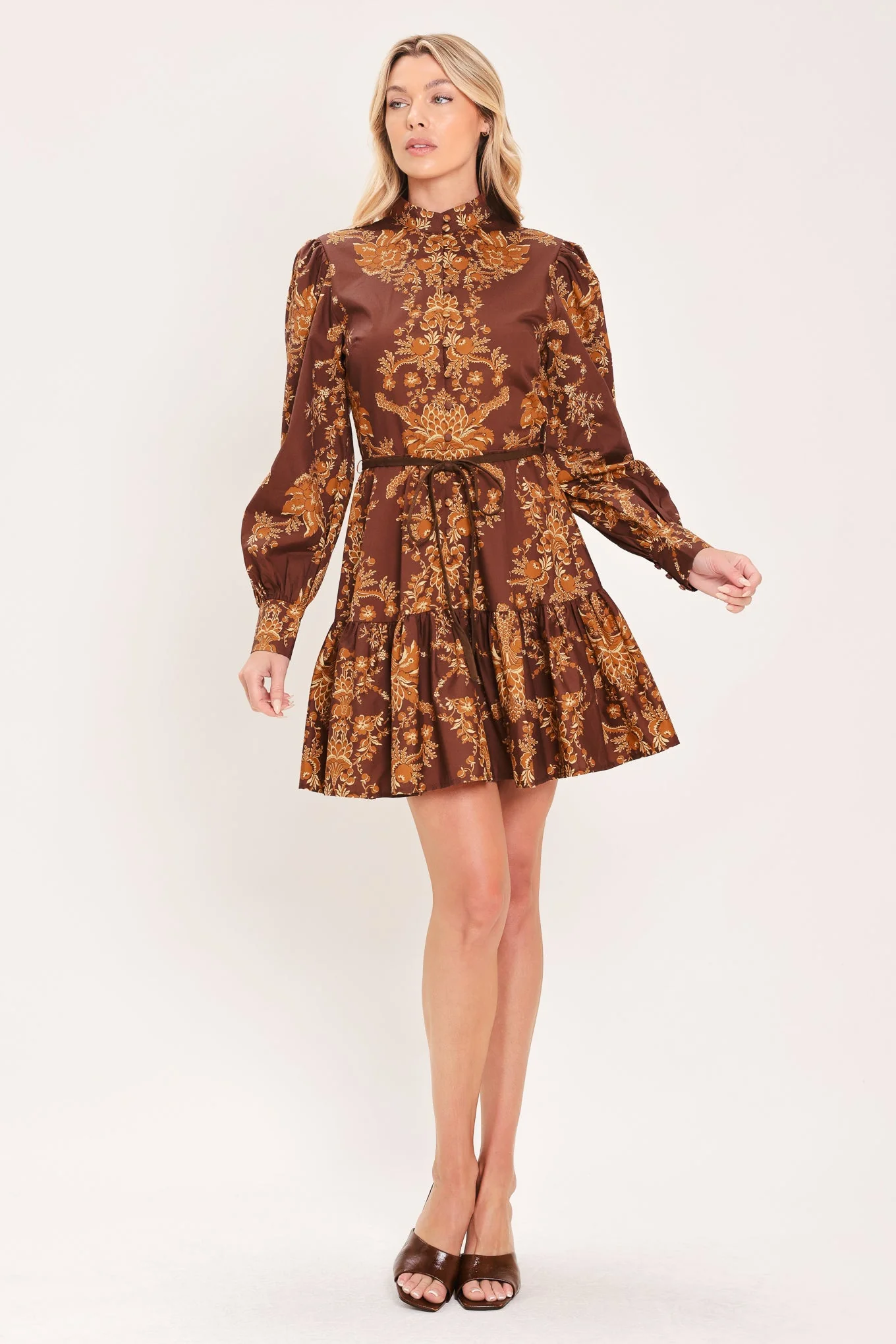 Consistent Autumn Damask Sway Woven Mini Dress Powerful