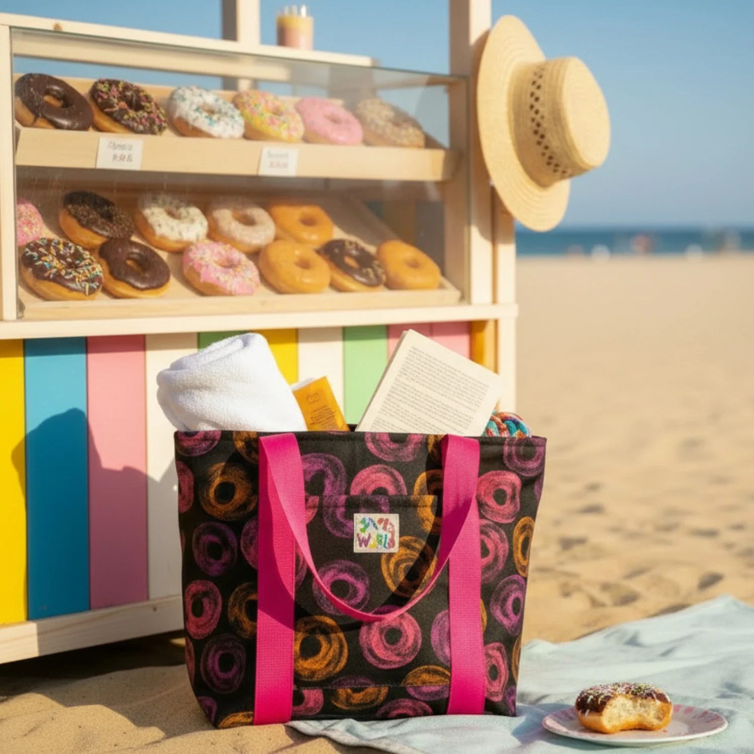 Clean Jams World Lined Tote Bag - Neon Donuts Unique