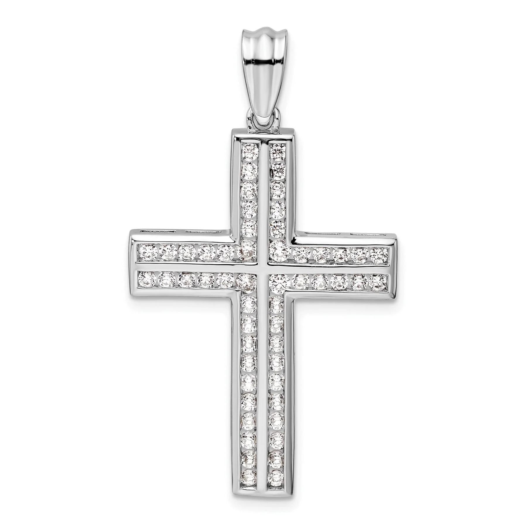 Comfortable 14k White Gold 1 carat Lab Grown Diamond Double Cross Pendant User-Friendly