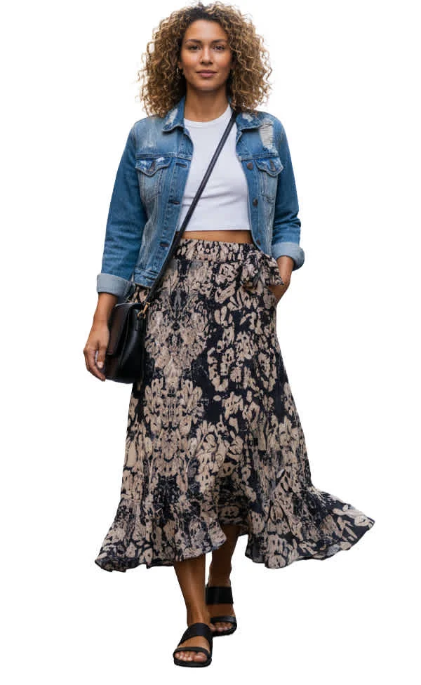 Trendy Lily by Firmiana Women s Wrap-Style Maxi Skirt with Ruffle Women s Apparel Certified