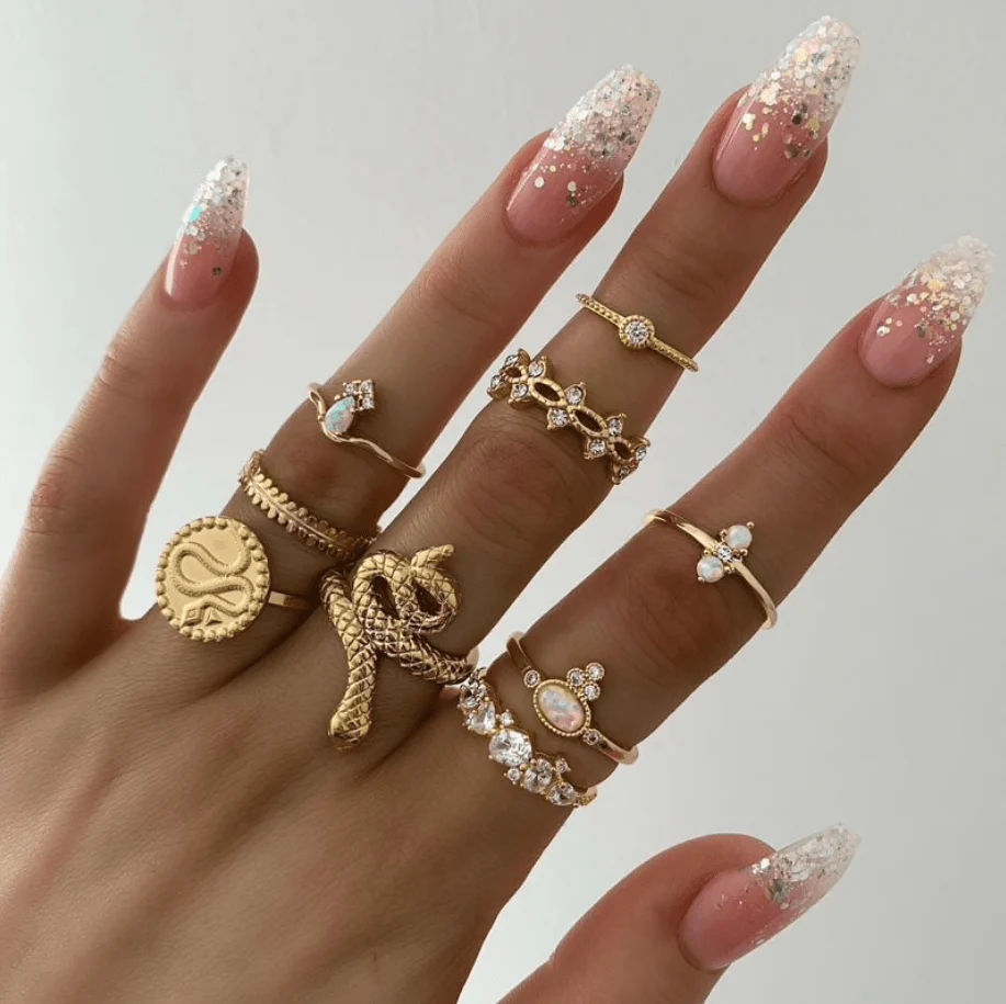 Stylish Goldtone Crystal Ring Set With Snakes Durable