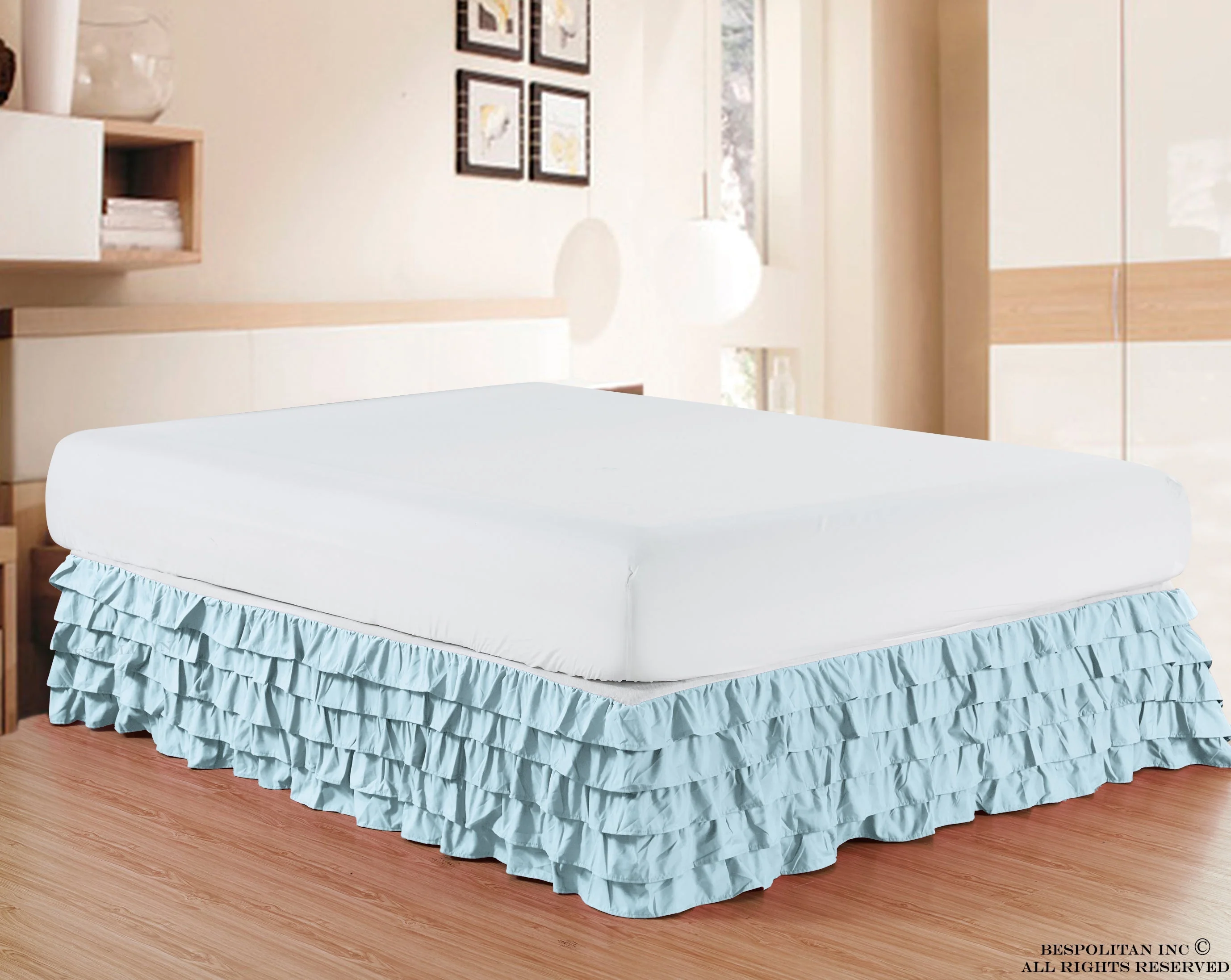 Unique Mocassi Luxurious 1500 Series Egyptian Quality Microfiber 1-Piece Multi-Ruffle Bed Skirt 15 inch Drop Clean