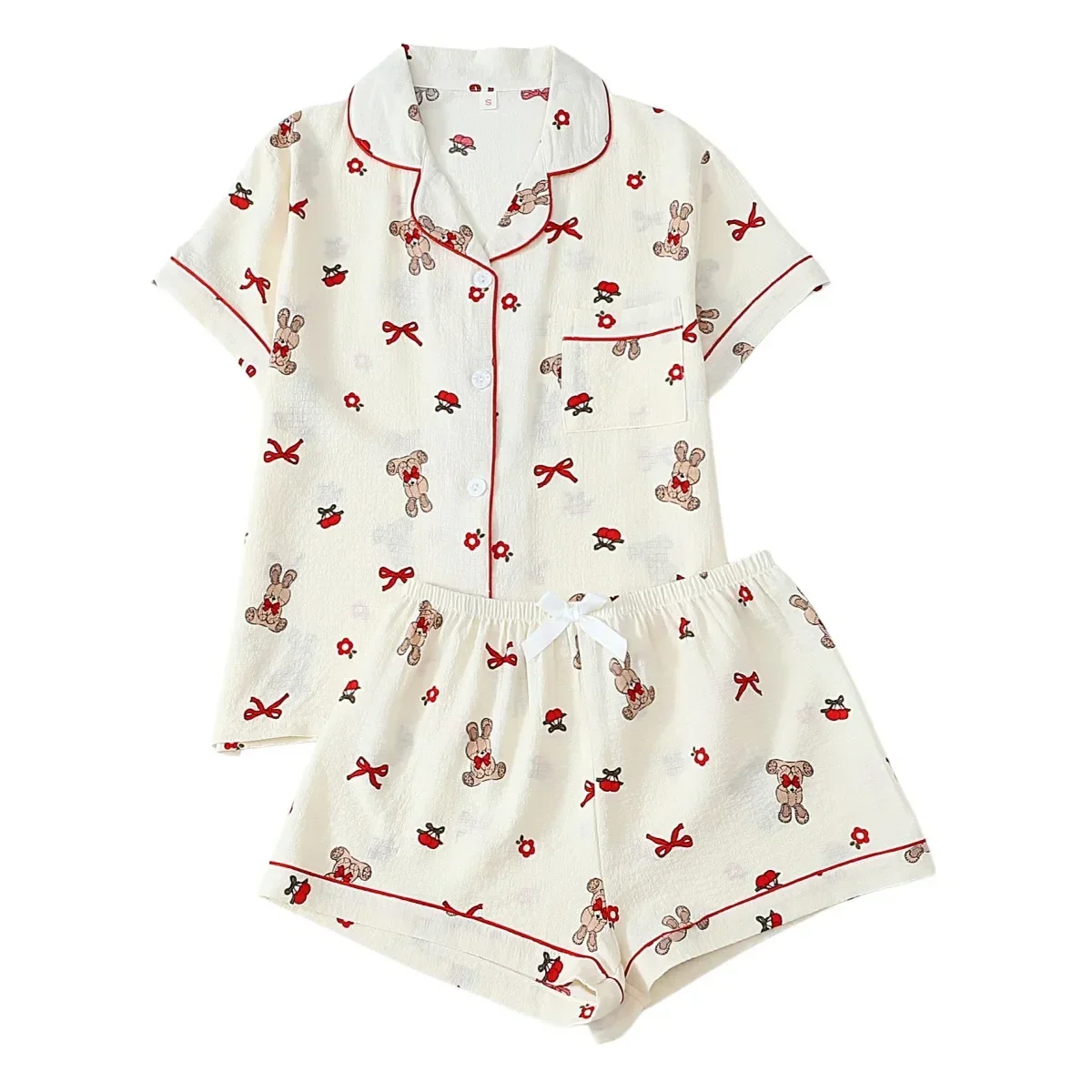 Consistent Women's Printed Short-Sleeve Pajama Set Breathable