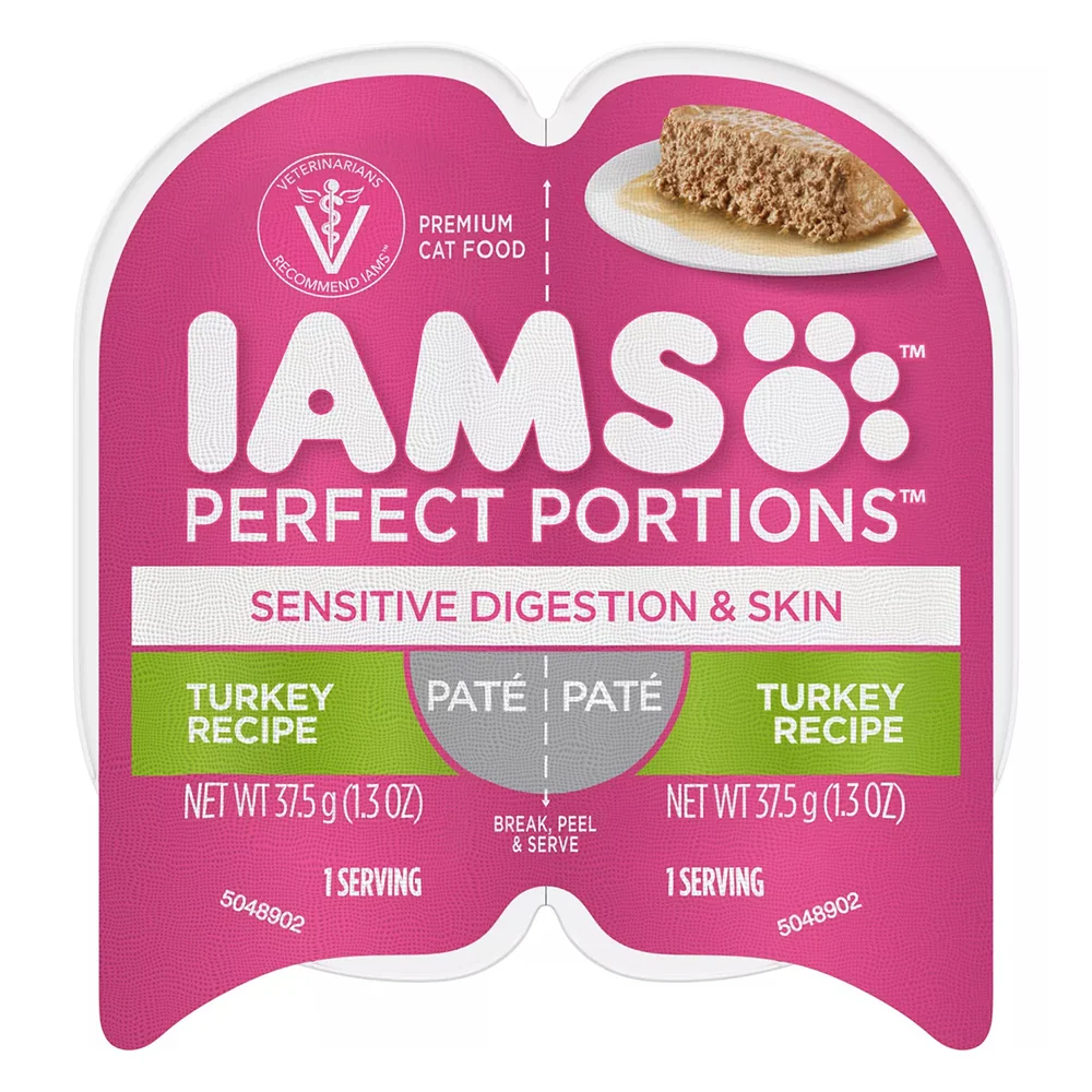 Lightweight IAMS Portions Sensitive Digestion and Skin Cat Wet Food Pate Turkey Recipe 2.6Oz 75g Eco-Friendly