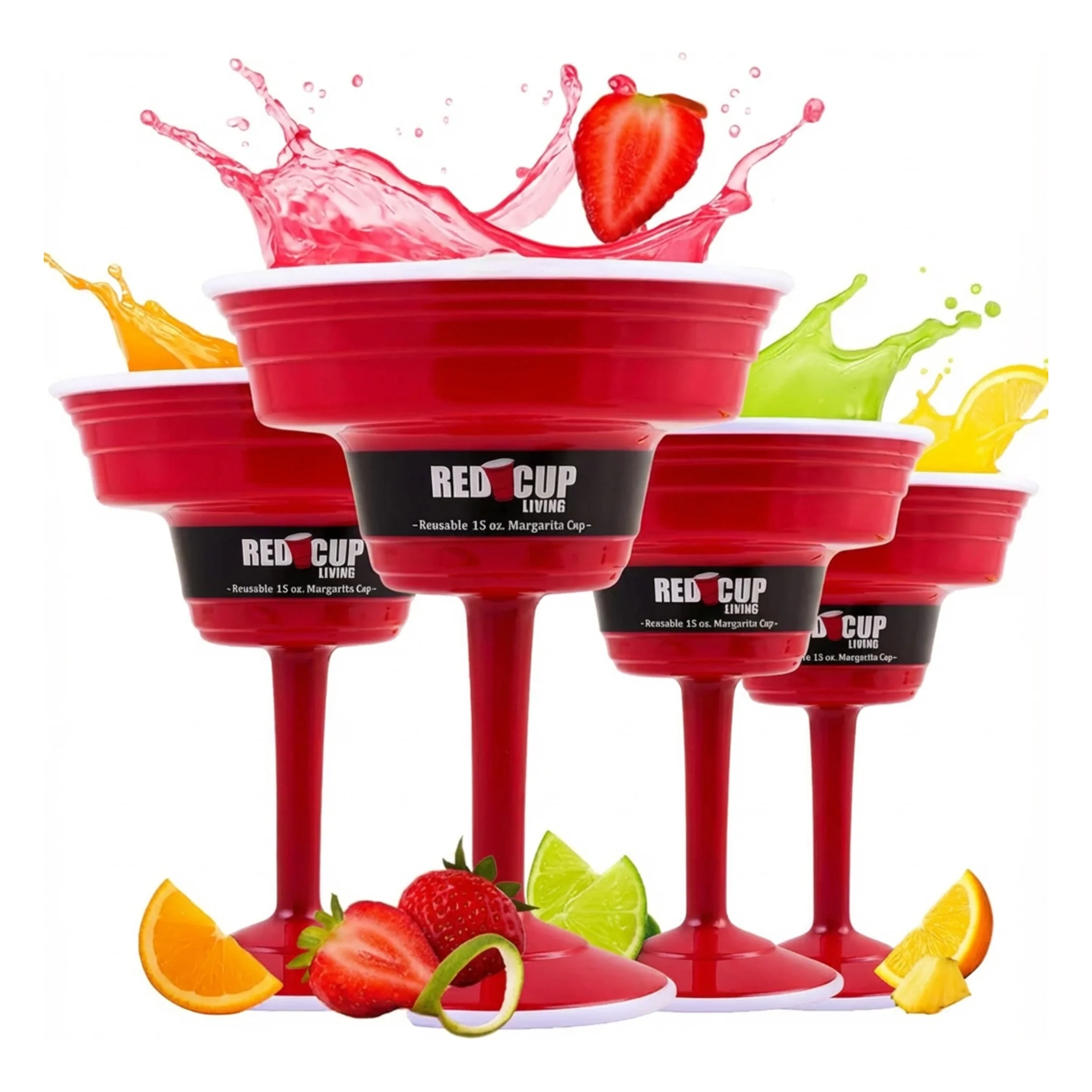 Unique Reusable Red Plastic Margarita Glasses with Stem 15oz Drinking Glasses for Parties Durable Champagne Flutes Sturdy Stem Glass for Wine Martini Elegantes Copas De Vino Pack of 4 Innovative