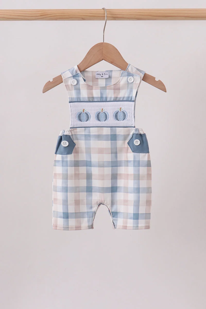 Soft Blue Pumpkin Embroidery Gingham Bubble Advanced