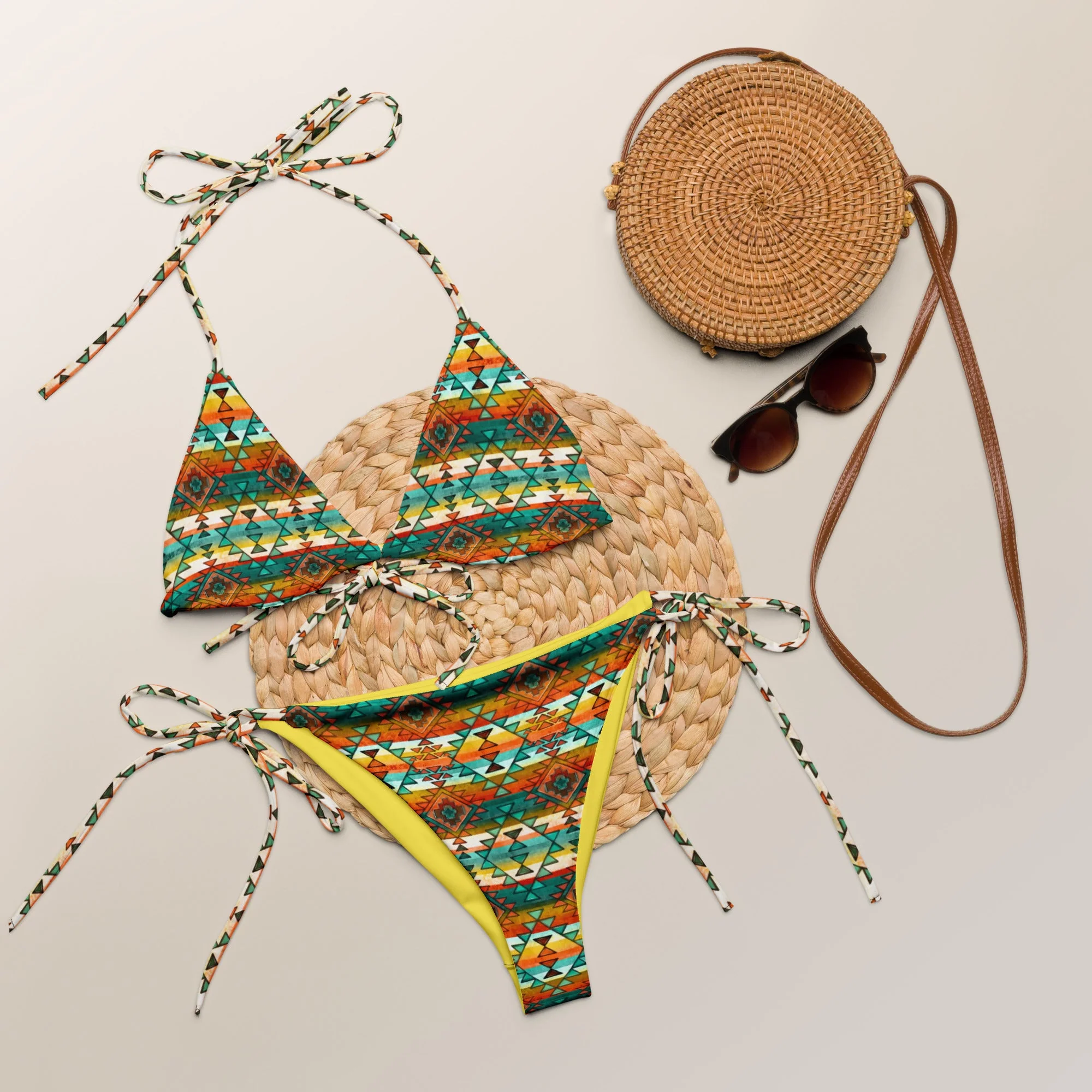 Minimalist Baha Ranch Yeehaw Native Aztec String Bikini Stylish