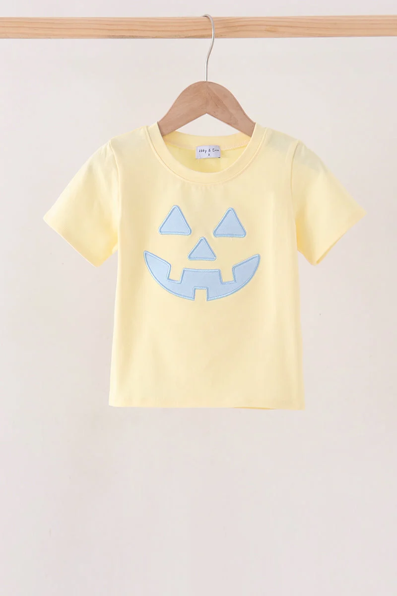 Minimalist Cream Jack-O-Lantern Applique Top Verified
