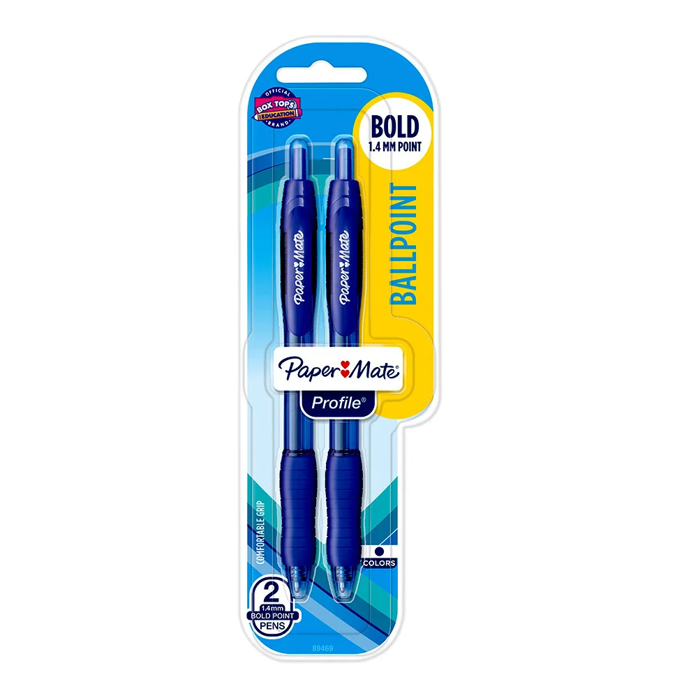 Elegant Paper Mate Profile Retractable Ballpoint Pens Bold 1.4 mm Blue - 2 Count Advanced