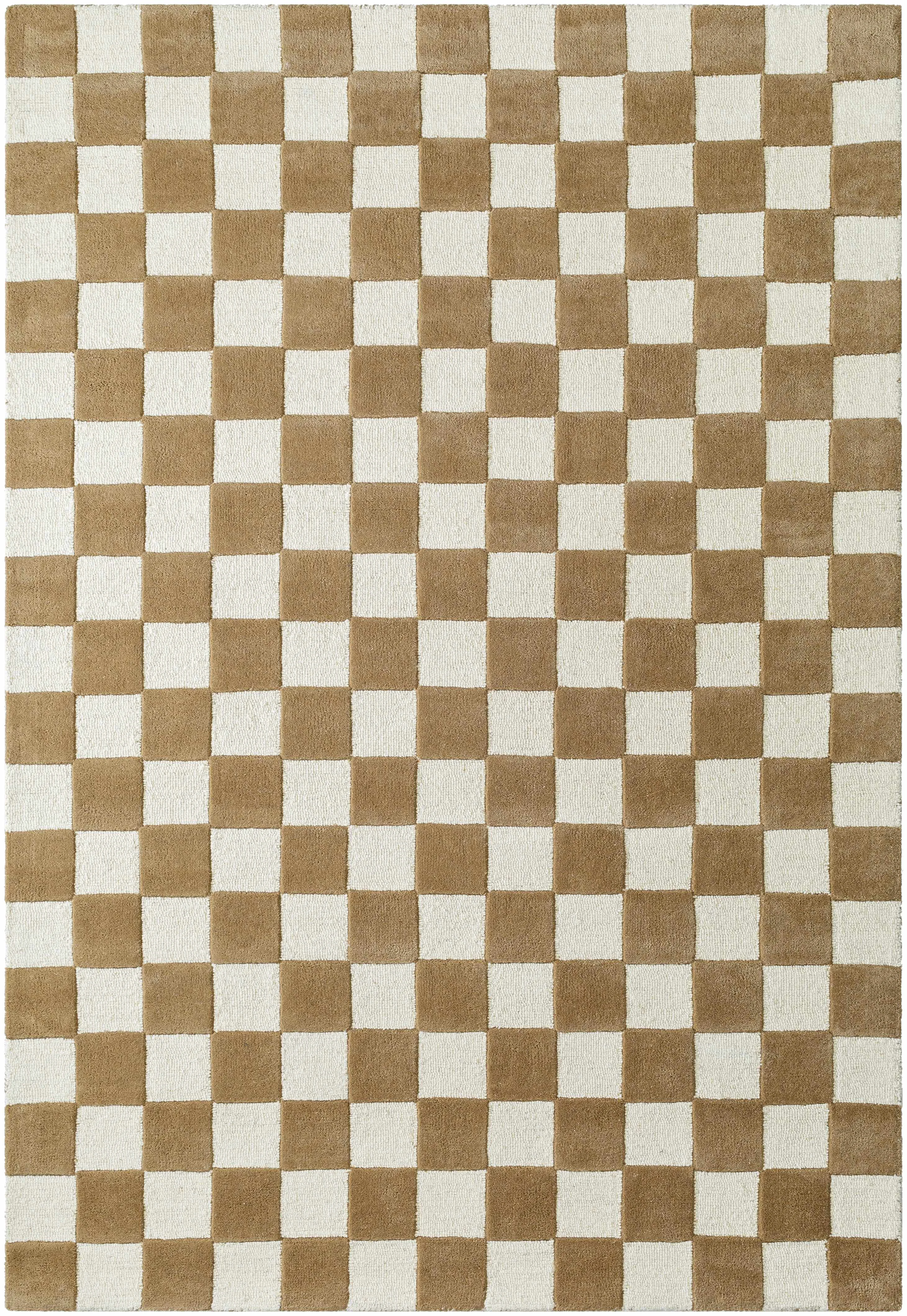 Trendy Timin Brown Checkered Wool Area Carpet - Flexible